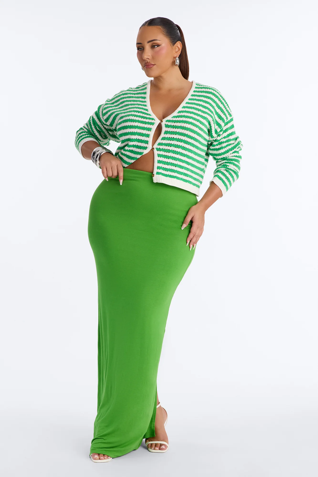 Gigi 2 Piece Maxi Dress Cardigan Set - Kelly Green - Image 4