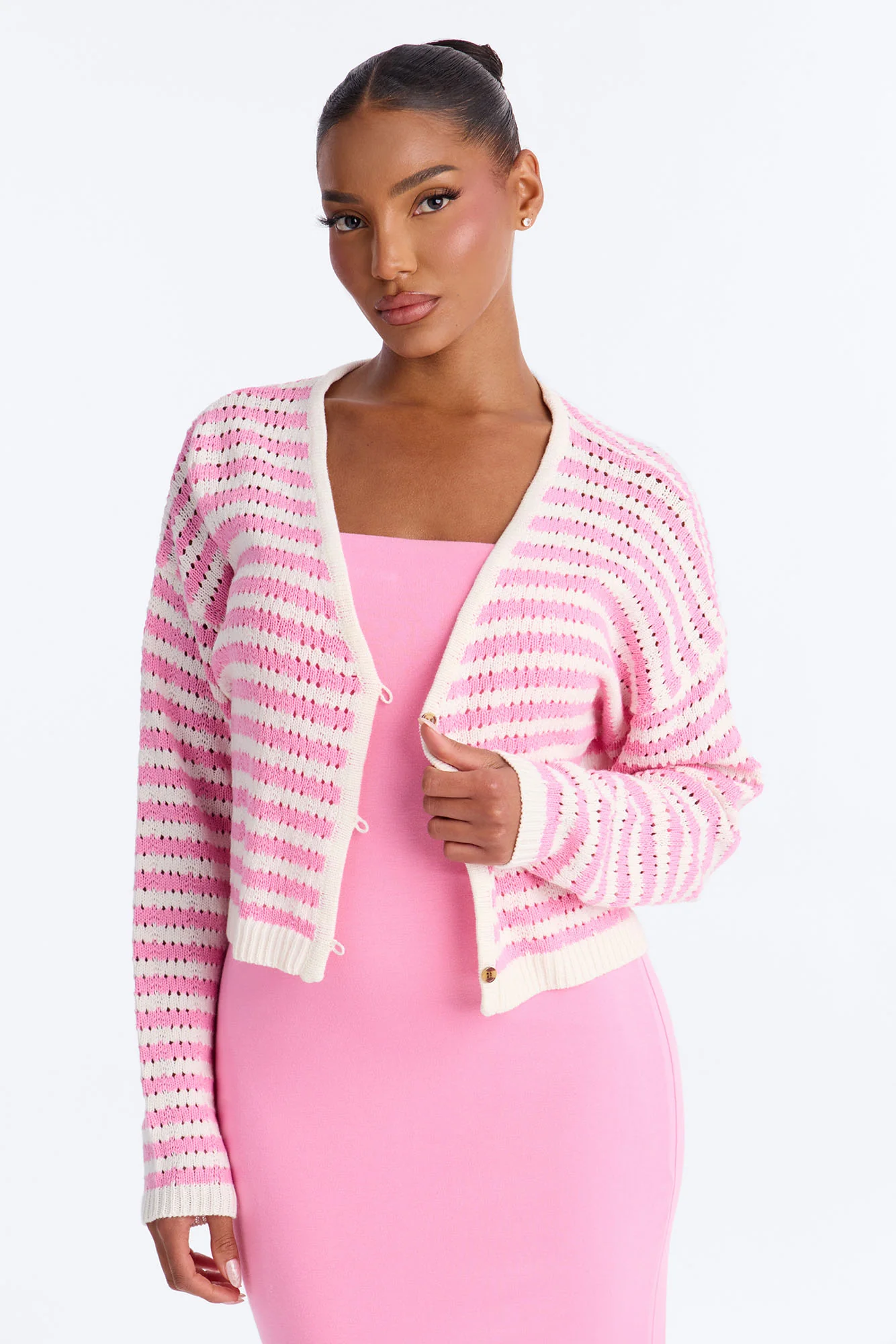 Gigi 2 Piece Maxi Dress Cardigan Set - Pink - Image 2