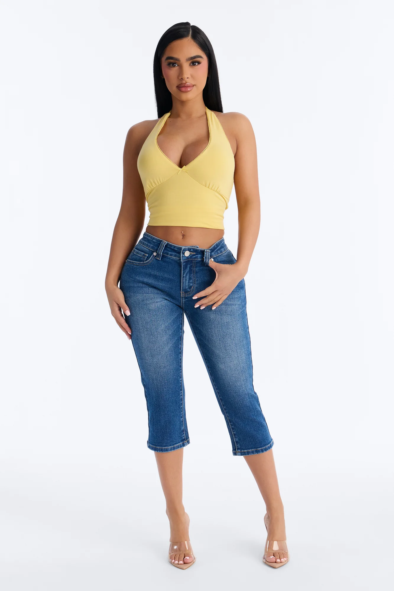 Gigi Double Lined V Neck Halter Top - Butter Yellow - Image 2