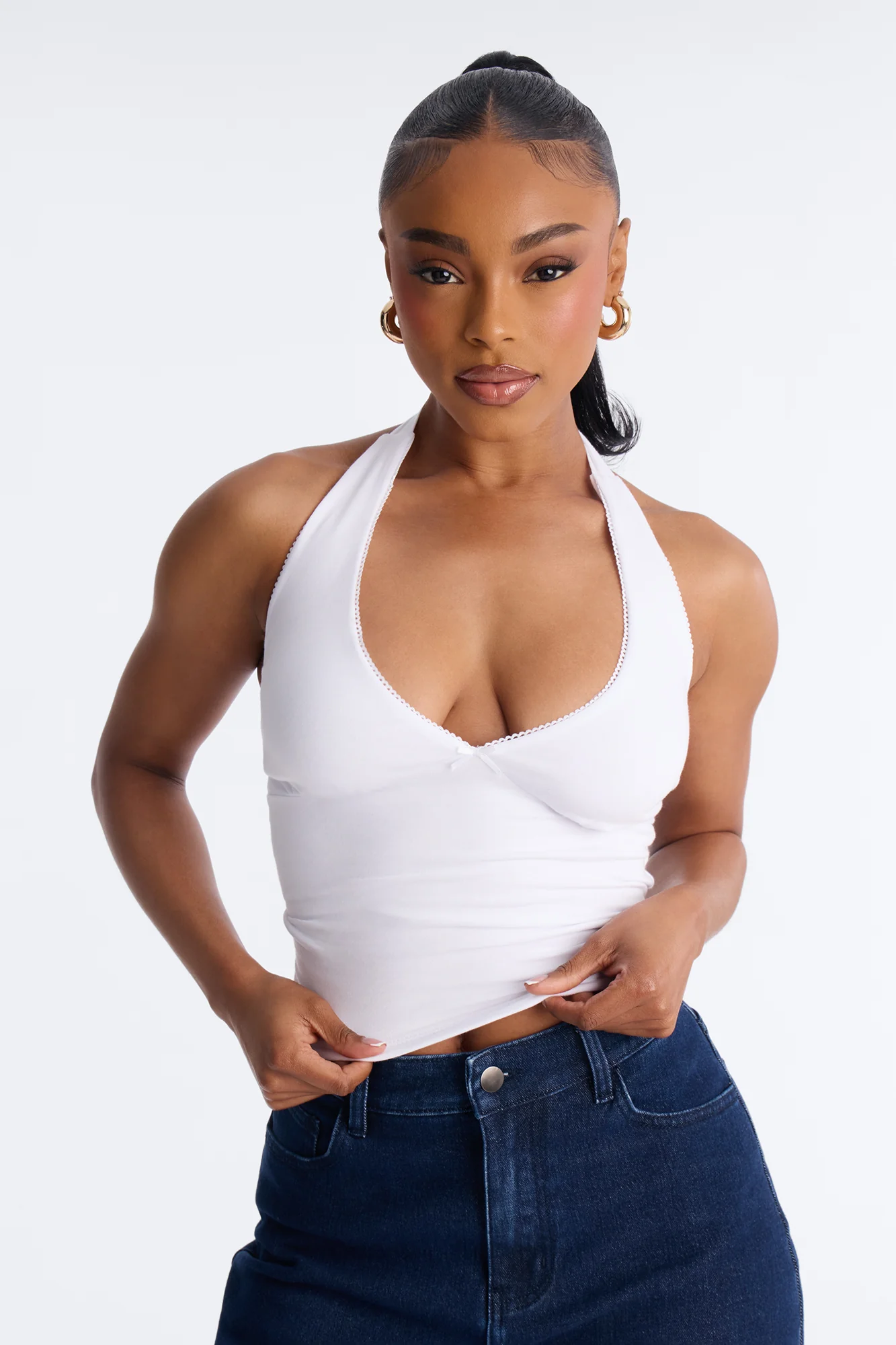 Gigi Double Lined V Neck Halter Top - White