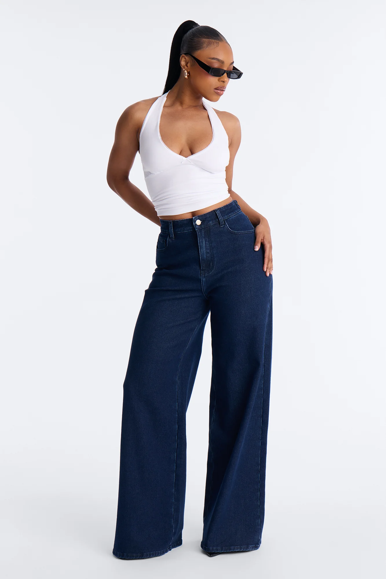 Gigi Double Lined V Neck Halter Top - White - Image 2