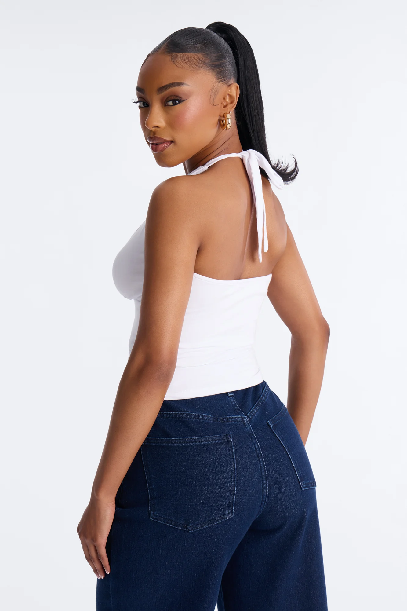 Gigi Double Lined V Neck Halter Top - White - Image 4