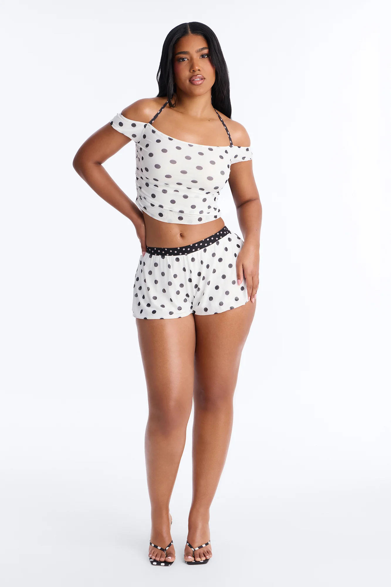 Gigi Polka Dot Bubble Short Set - White/Black - Image 2