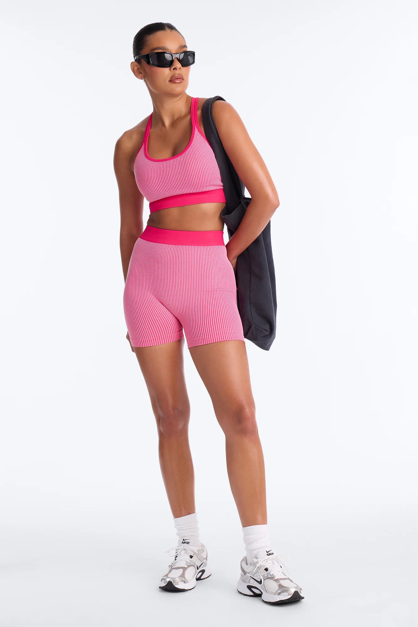 Gigi Seamless Sculpting Ruched V Back Short Set - Hot Pink - Image 2