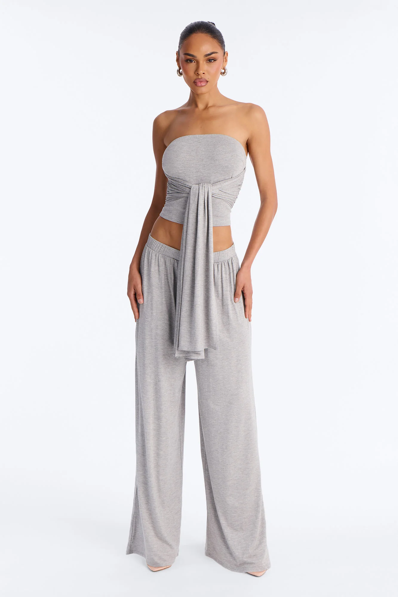 Gigi Tie Front Pant Set - Heather Grey