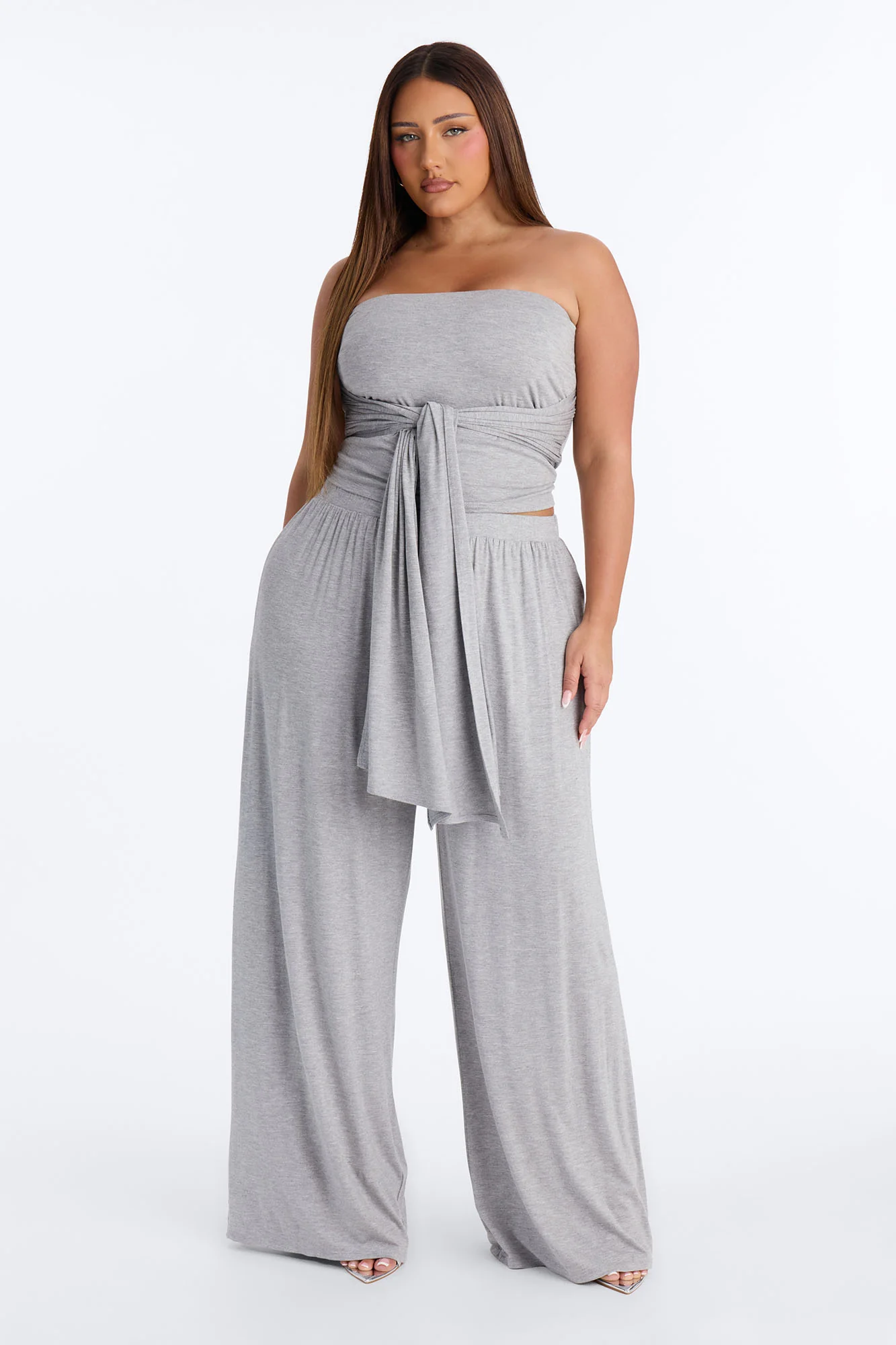 Gigi Tie Front Pant Set - Heather Grey - Image 4