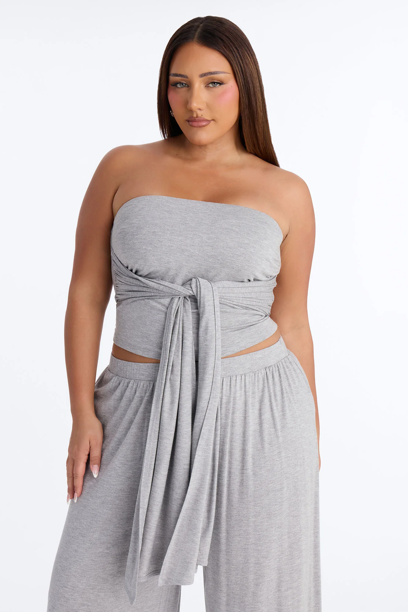 Gigi Tie Front Pant Set - Heather Grey - Image 6