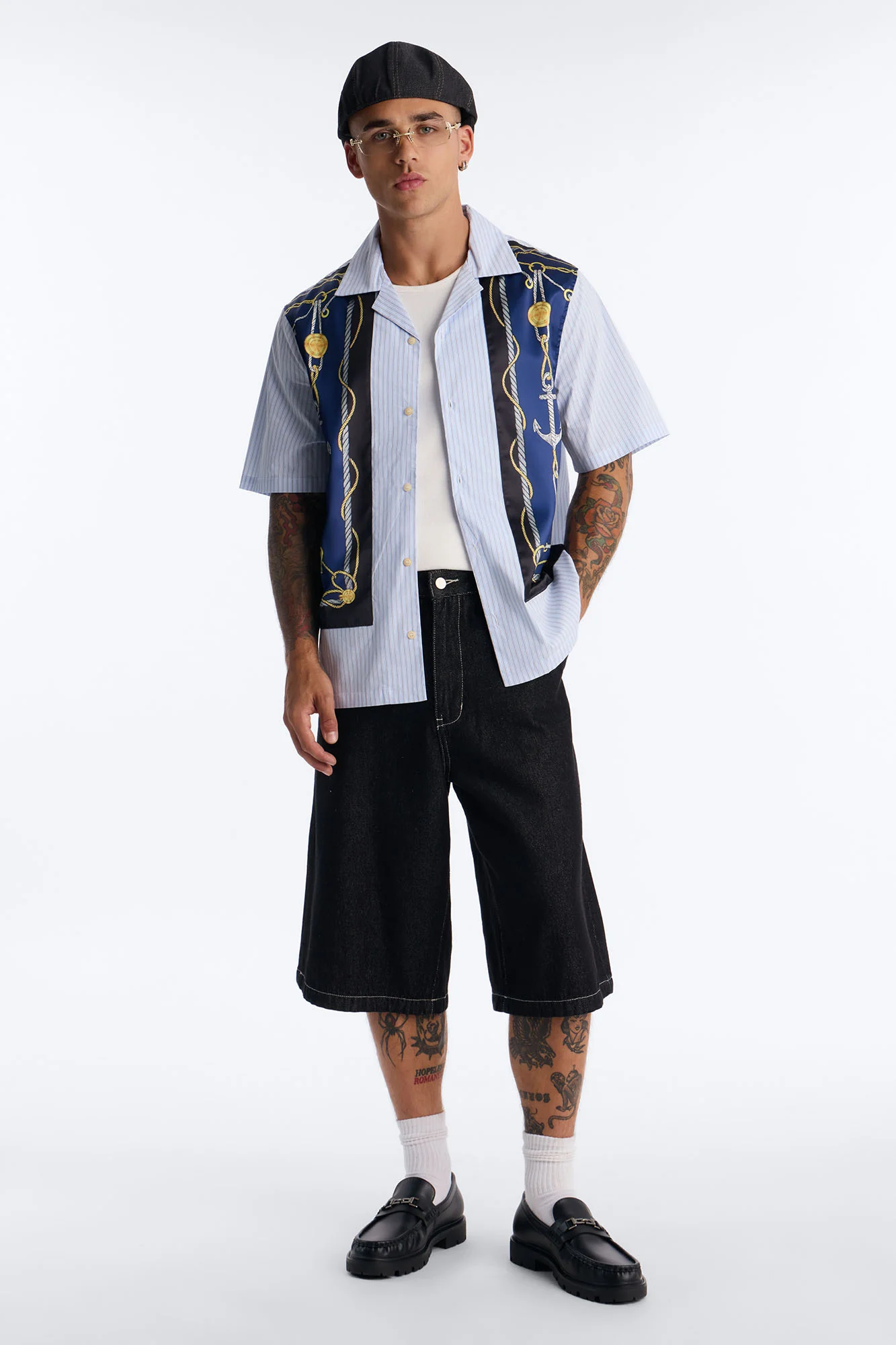 Gilded Anchor Cuban Collar Button Up Shirt - Blue/combo - Image 2