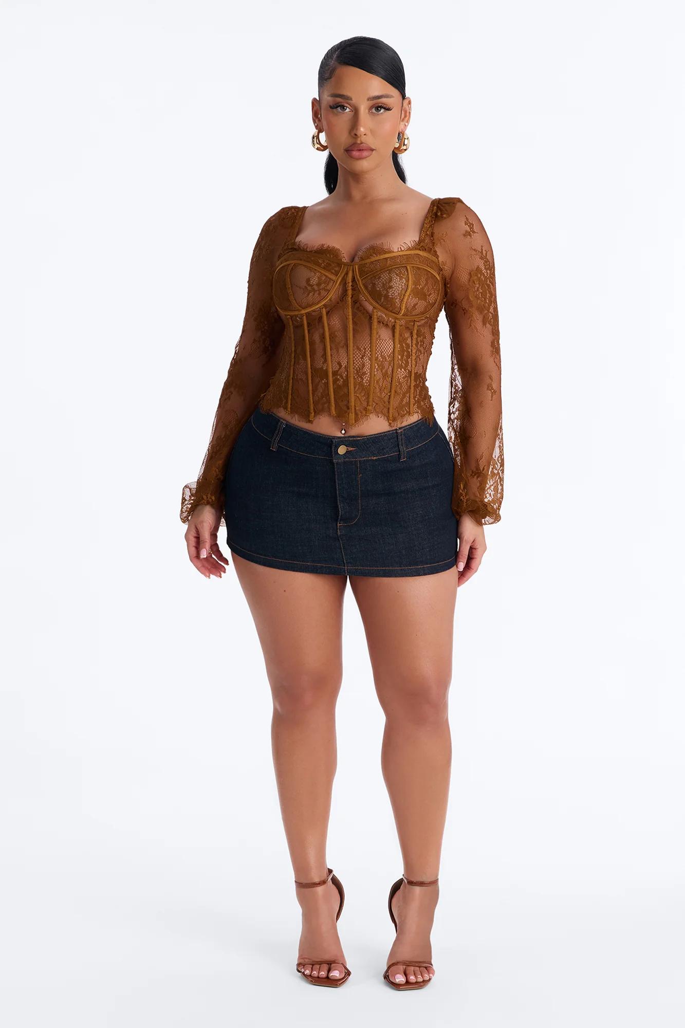 Gilded Glam Lace Bustier Top - Chocolate - Image 2