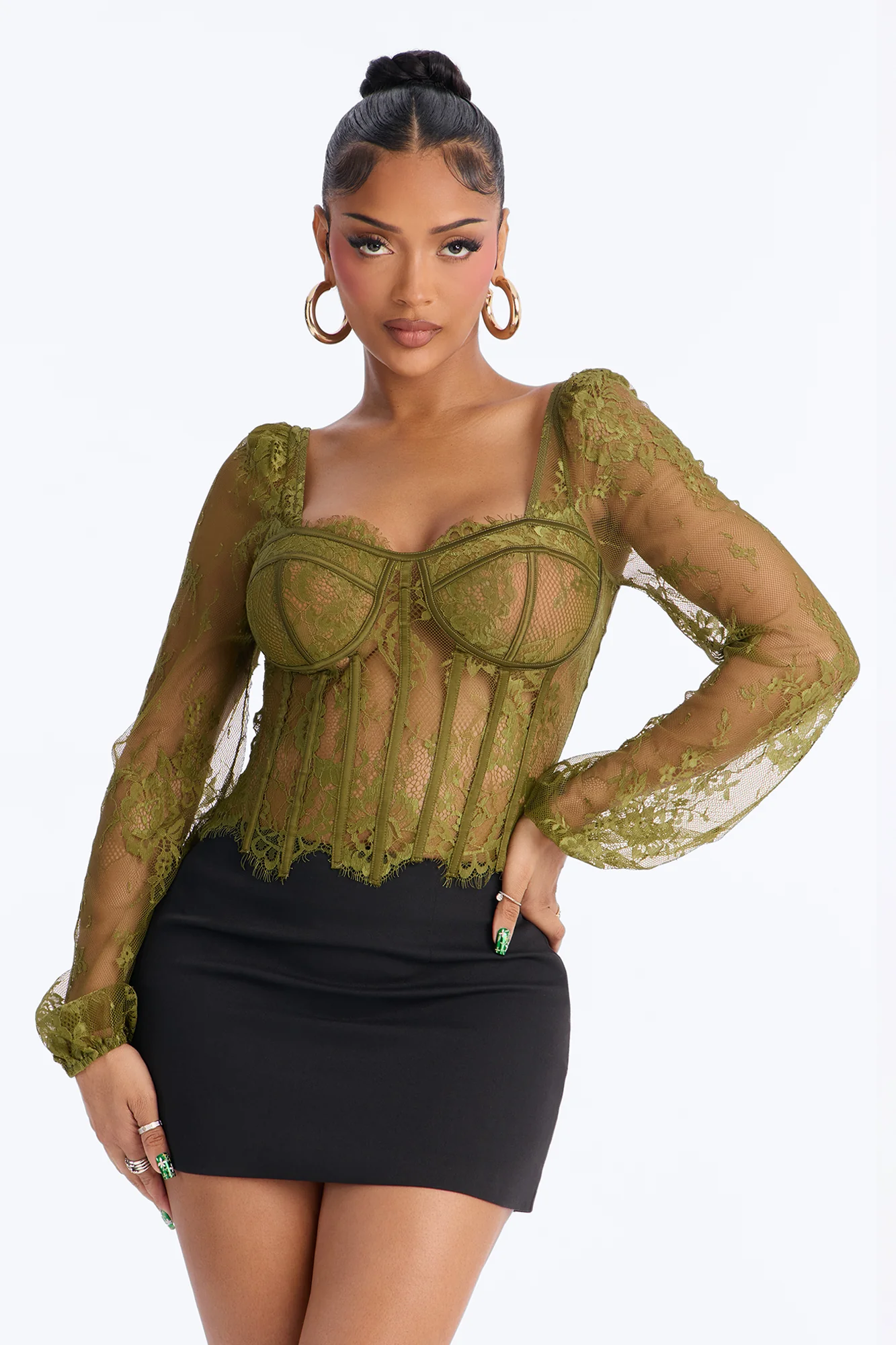 Gilded Glam Lace Bustier Top - Olive