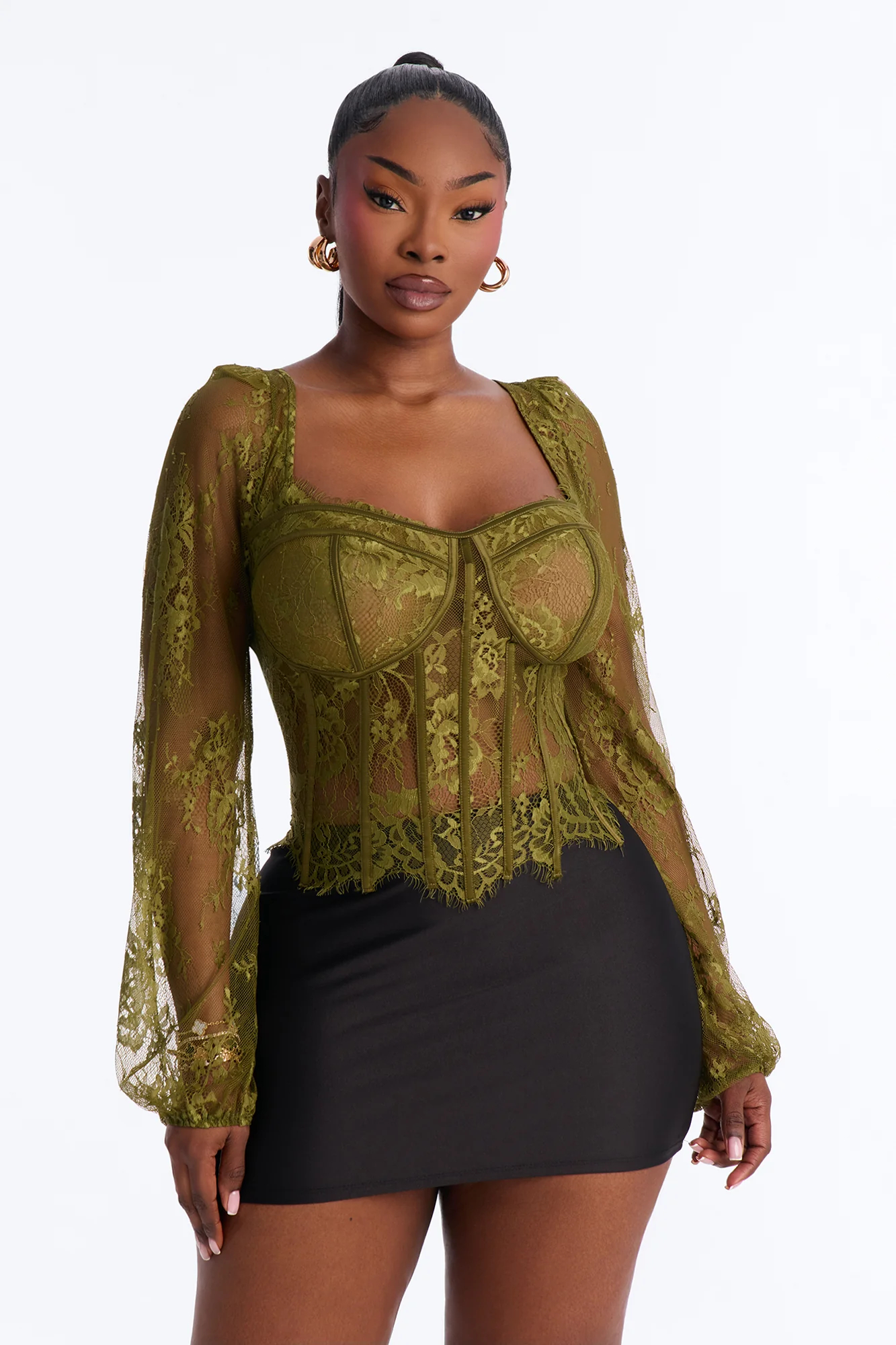 Gilded Glam Lace Bustier Top - Olive - Image 5