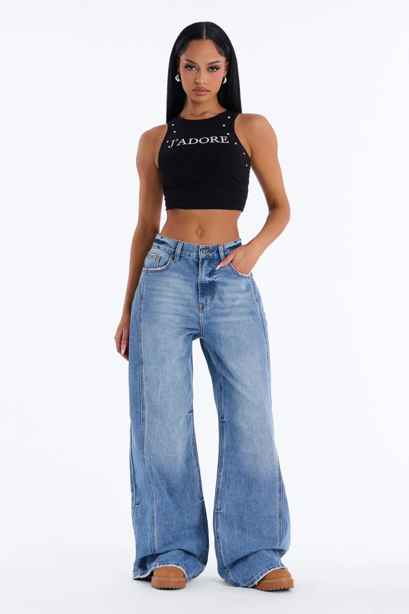 Gimme More Baggy Wide Leg Jeans - Medium Wash - Image 2