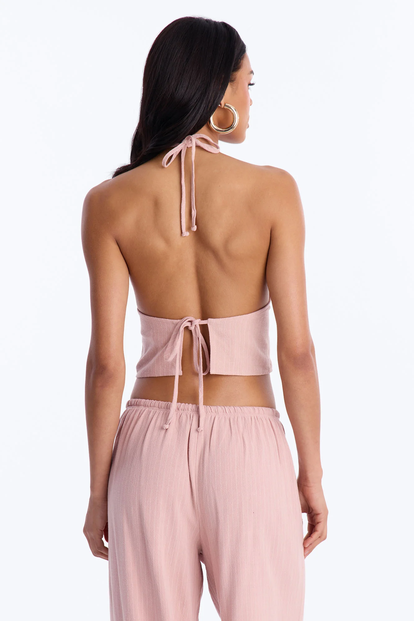 Girl Gone Wild Pinstripe Linen Halter Top - Blush - Image 4