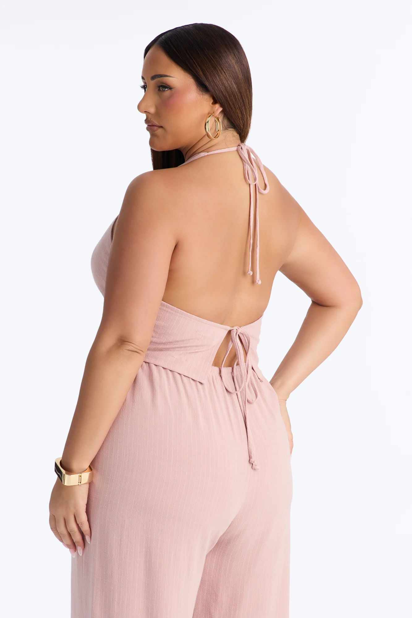 Girl Gone Wild Pinstripe Linen Halter Top - Blush - Image 8