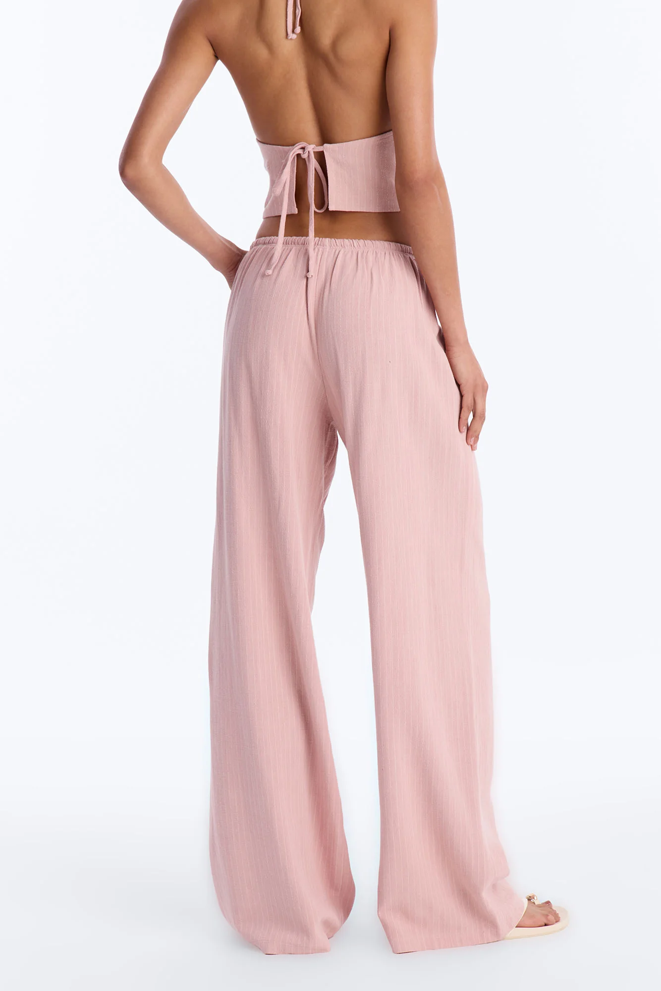 Girl Gone Wild Pinstripe Low Rise Wide Leg Pant 30″ - Blush - Image 4