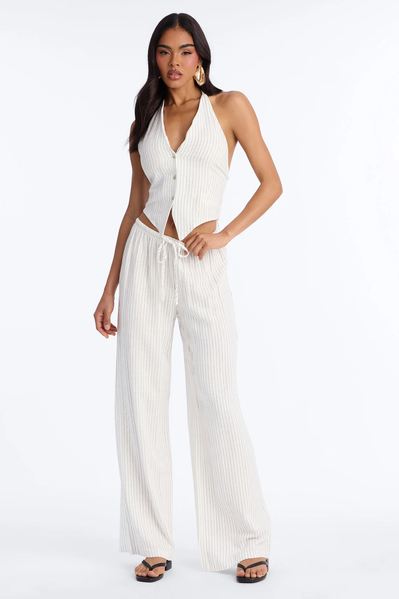 Girl Gone Wild Pinstripe Low Rise Wide Leg Pant 30″ - White/combo