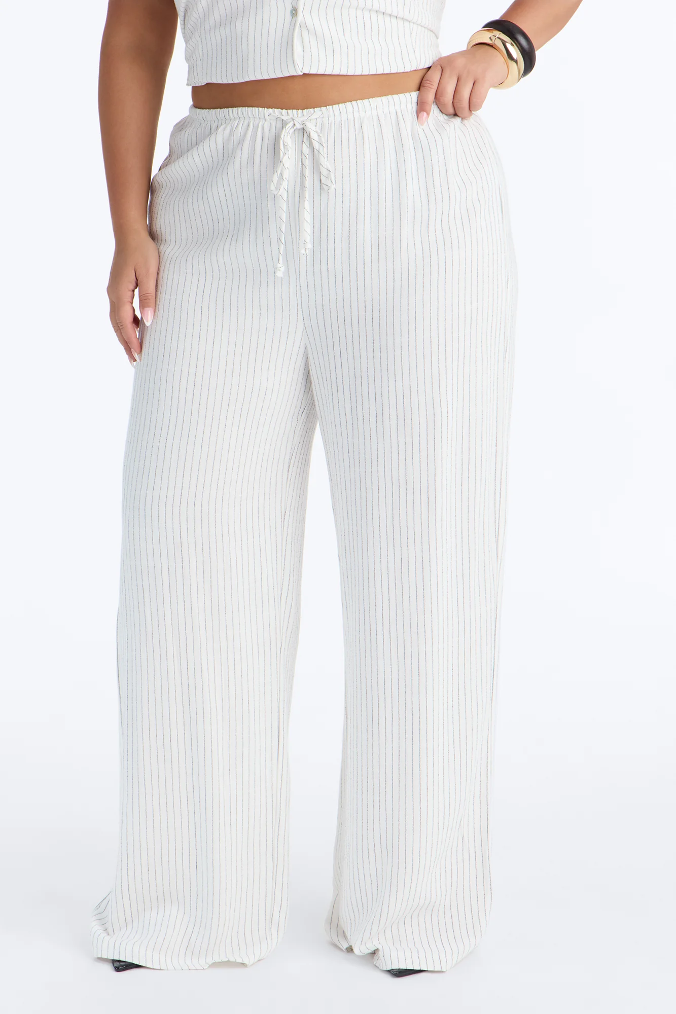 Girl Gone Wild Pinstripe Low Rise Wide Leg Pant 30″ - White/combo - Image 7