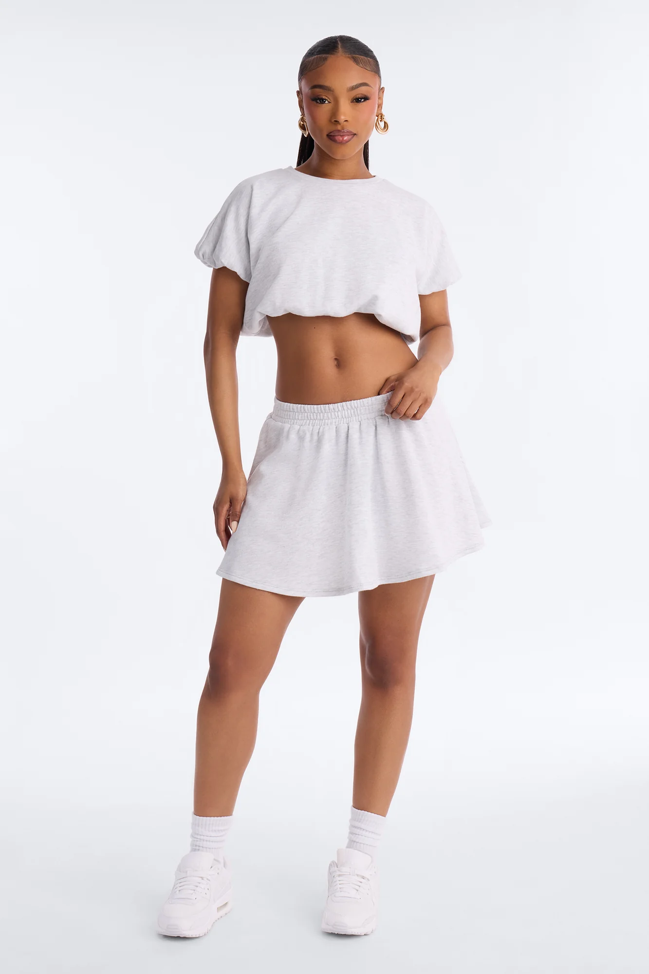 Girl On The Go Flowy Skirt Set - Heather Grey