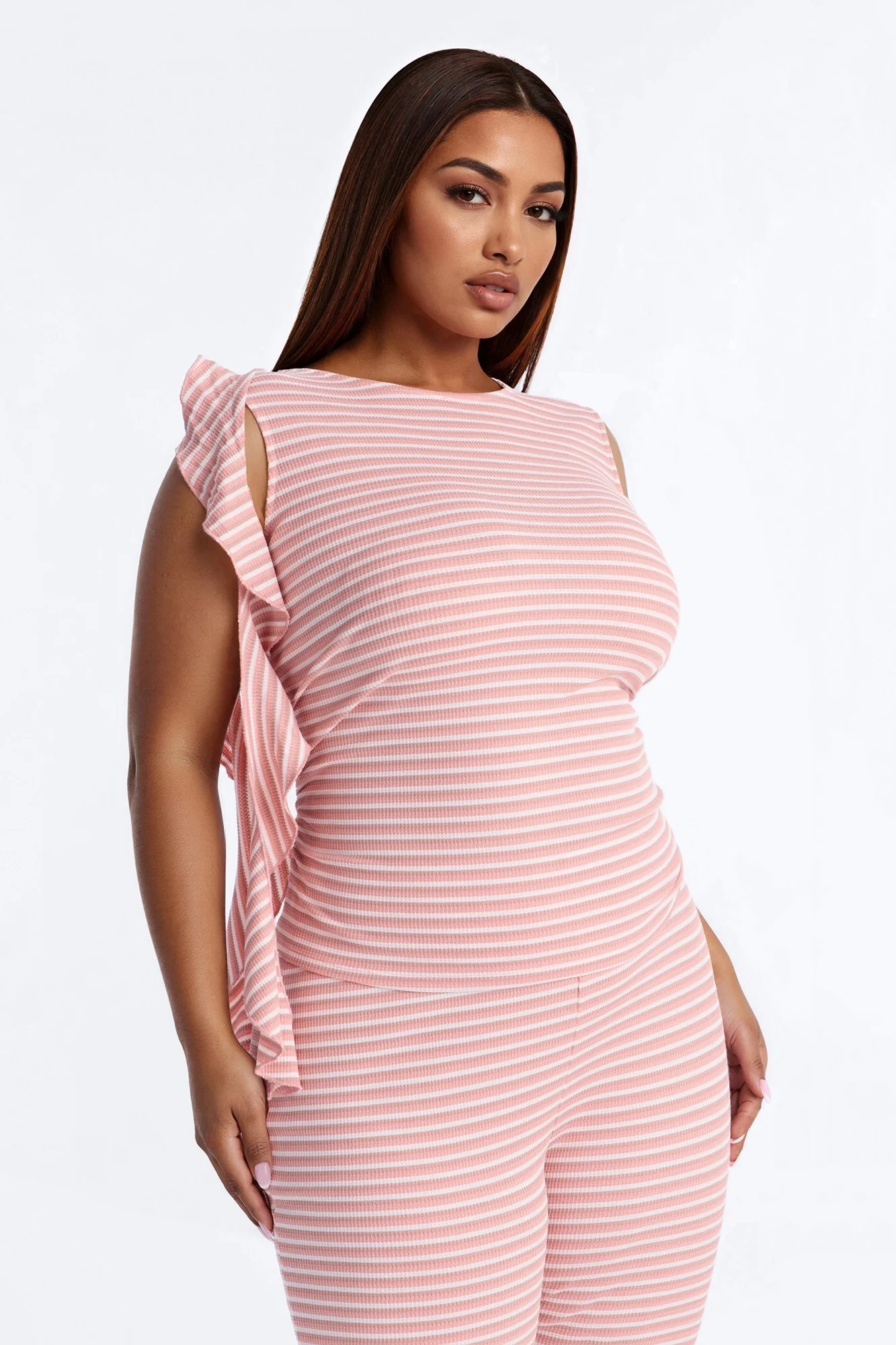 Girl Talk Tie Detail Striped Capri Set - Mauve - Image 6