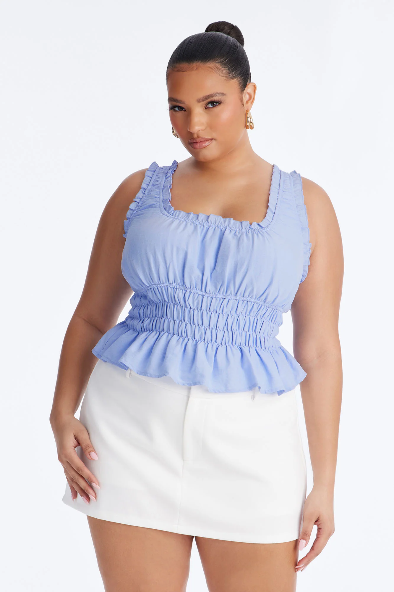Girl Time Ruffle Trim Ruched Top - Blue - Image 5