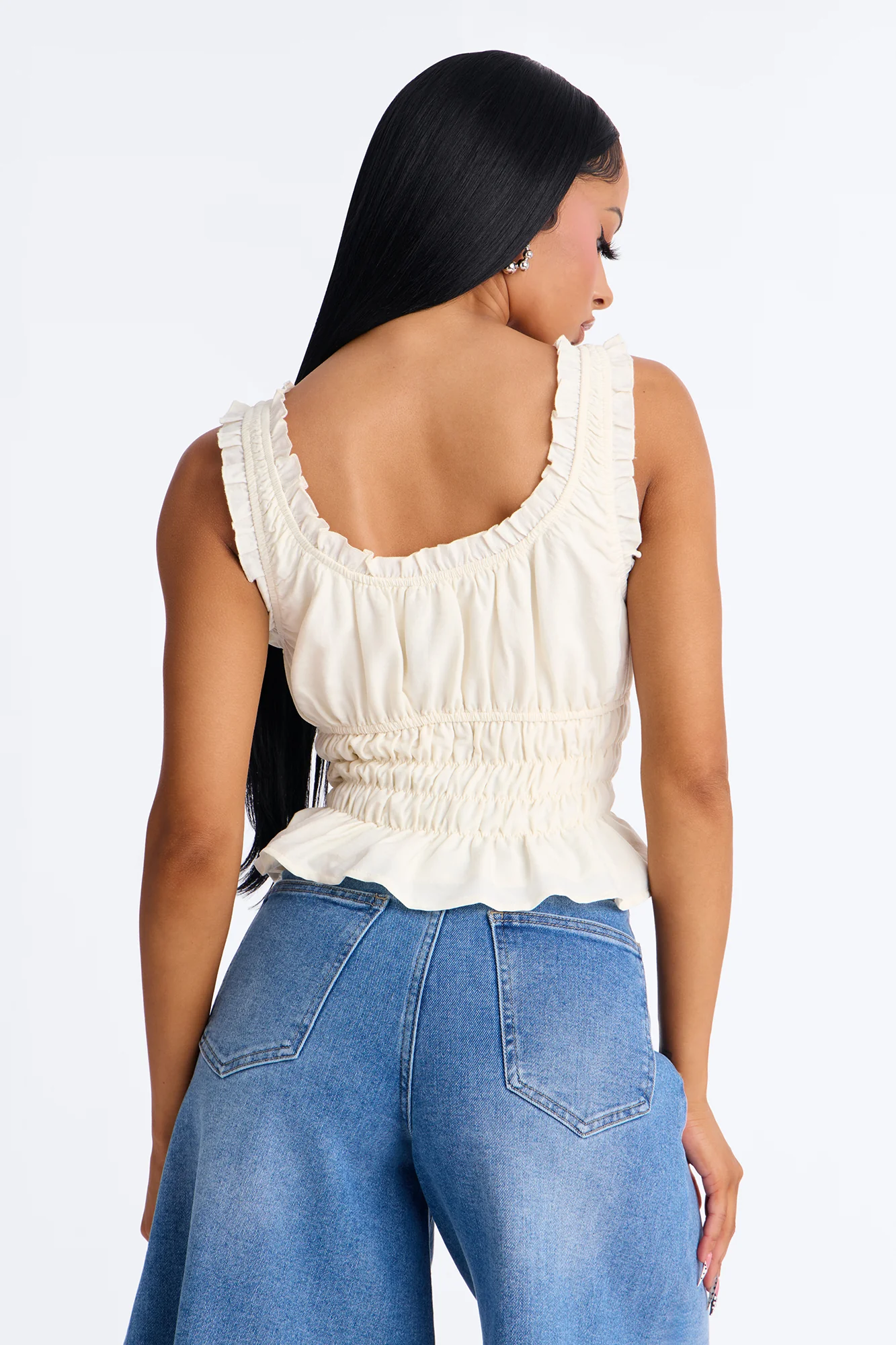 Girl Time Ruffle Trim Ruched Top - White - Image 4
