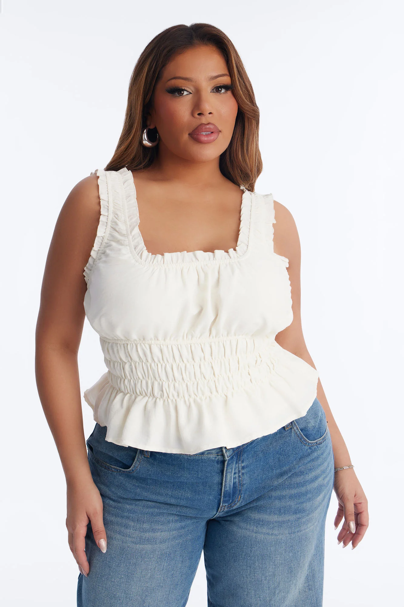 Girl Time Ruffle Trim Ruched Top - White - Image 5