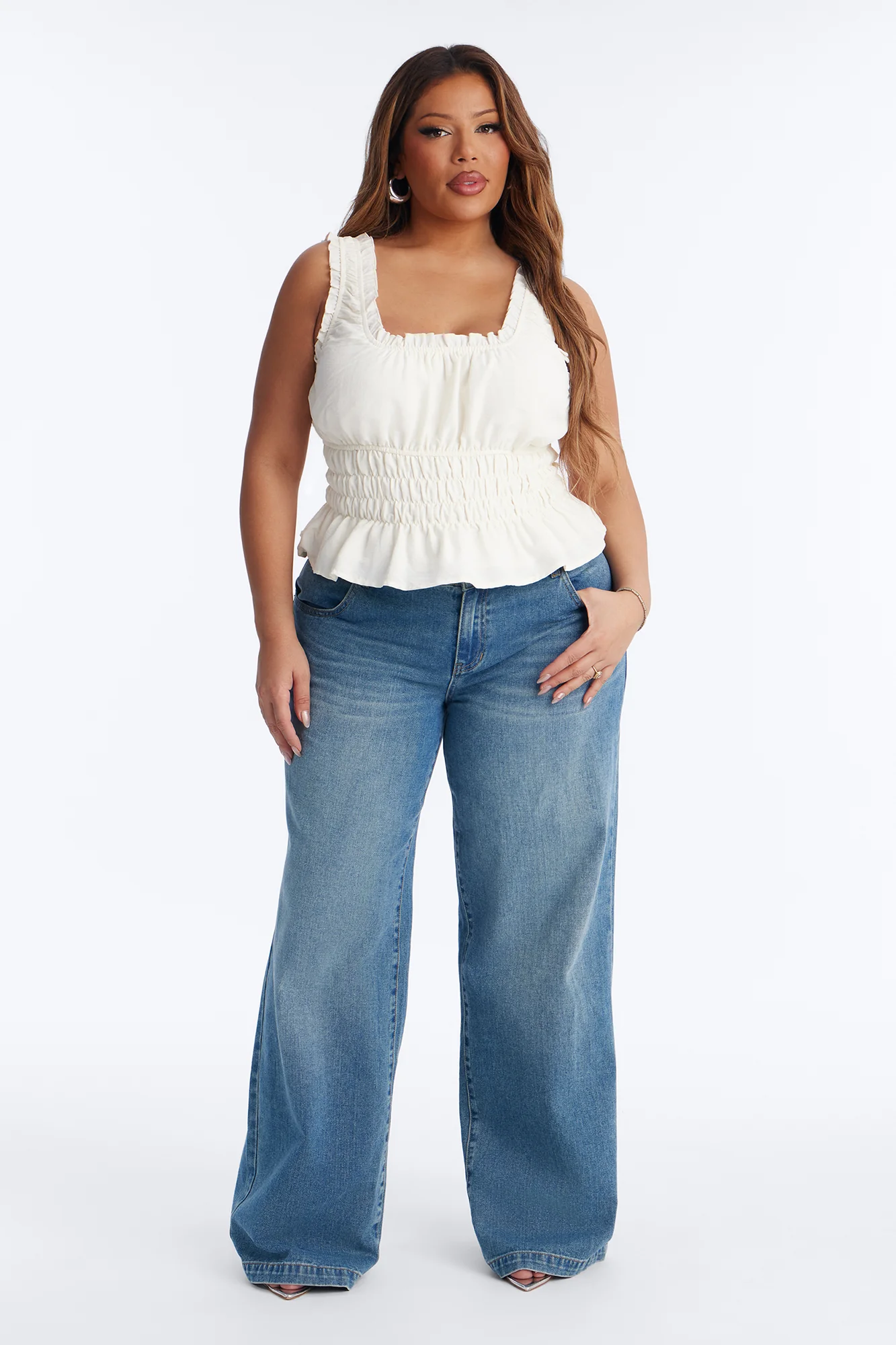 Girl Time Ruffle Trim Ruched Top - White - Image 6