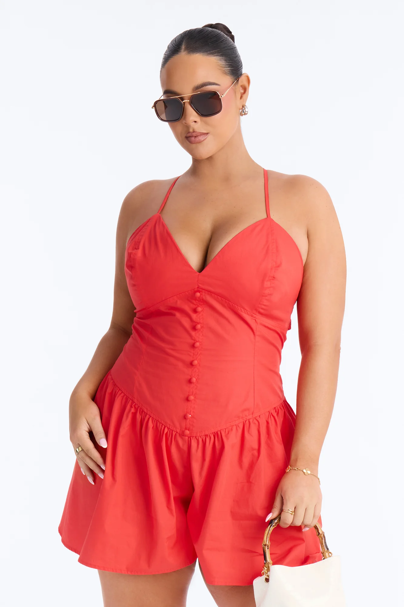 Girl Who Brunches Poplin Romper - Orange - Image 5
