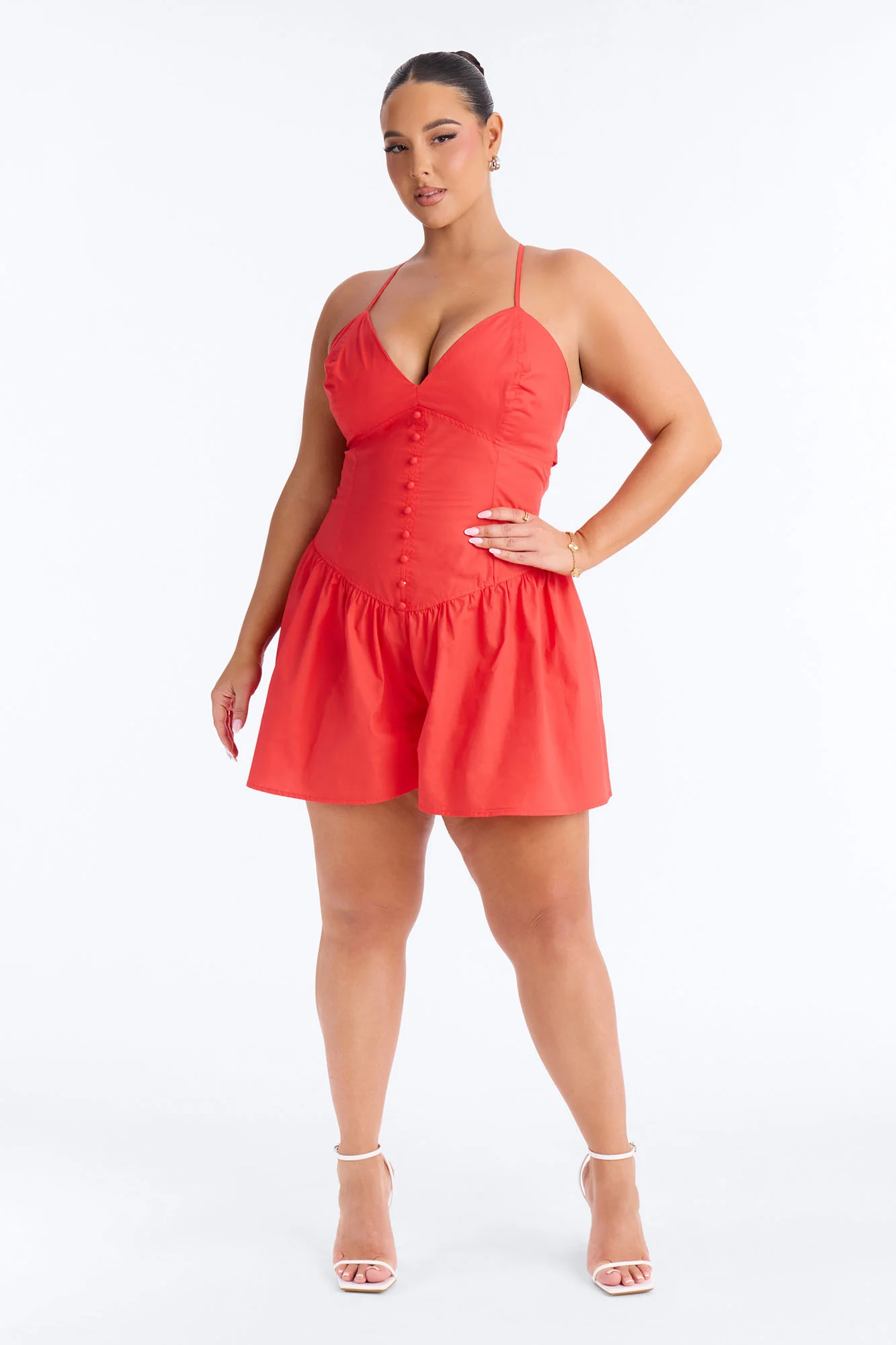 Girl Who Brunches Poplin Romper - Orange - Image 6
