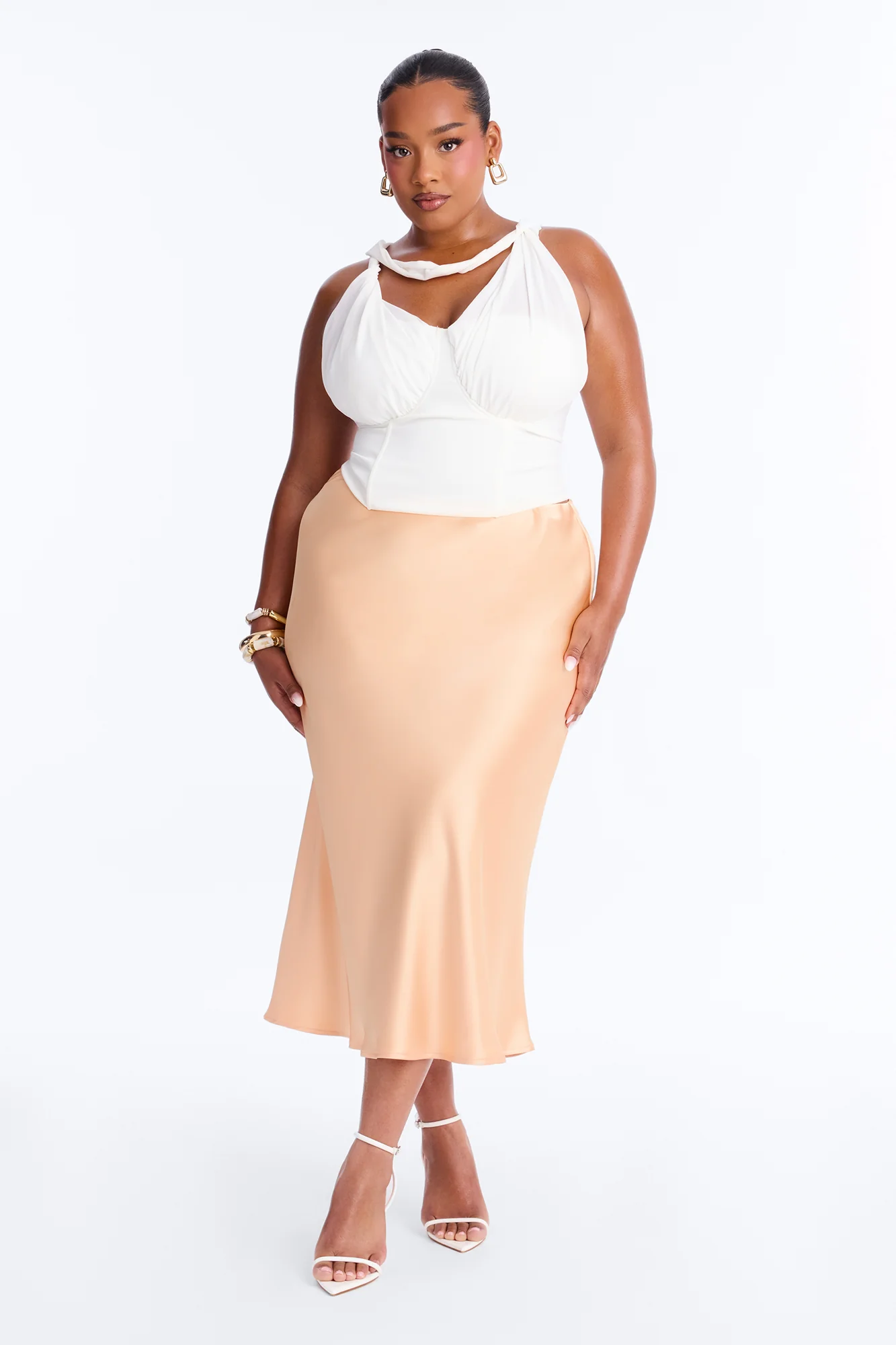 Girls Need Love Satin Midi Skirt - Orange - Image 4
