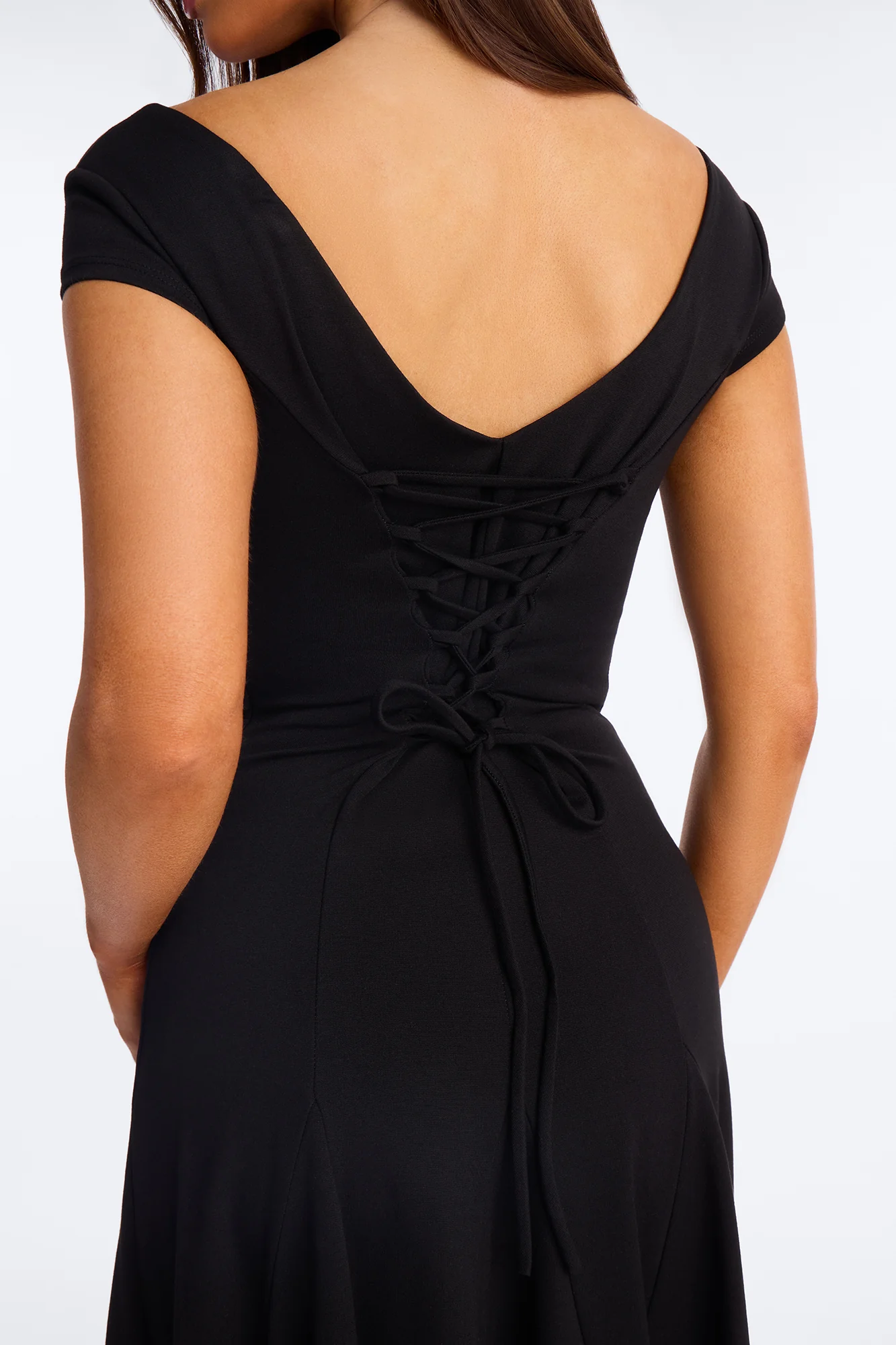 Gisella Lace Up Ponte Midi Dress - Black - Image 4