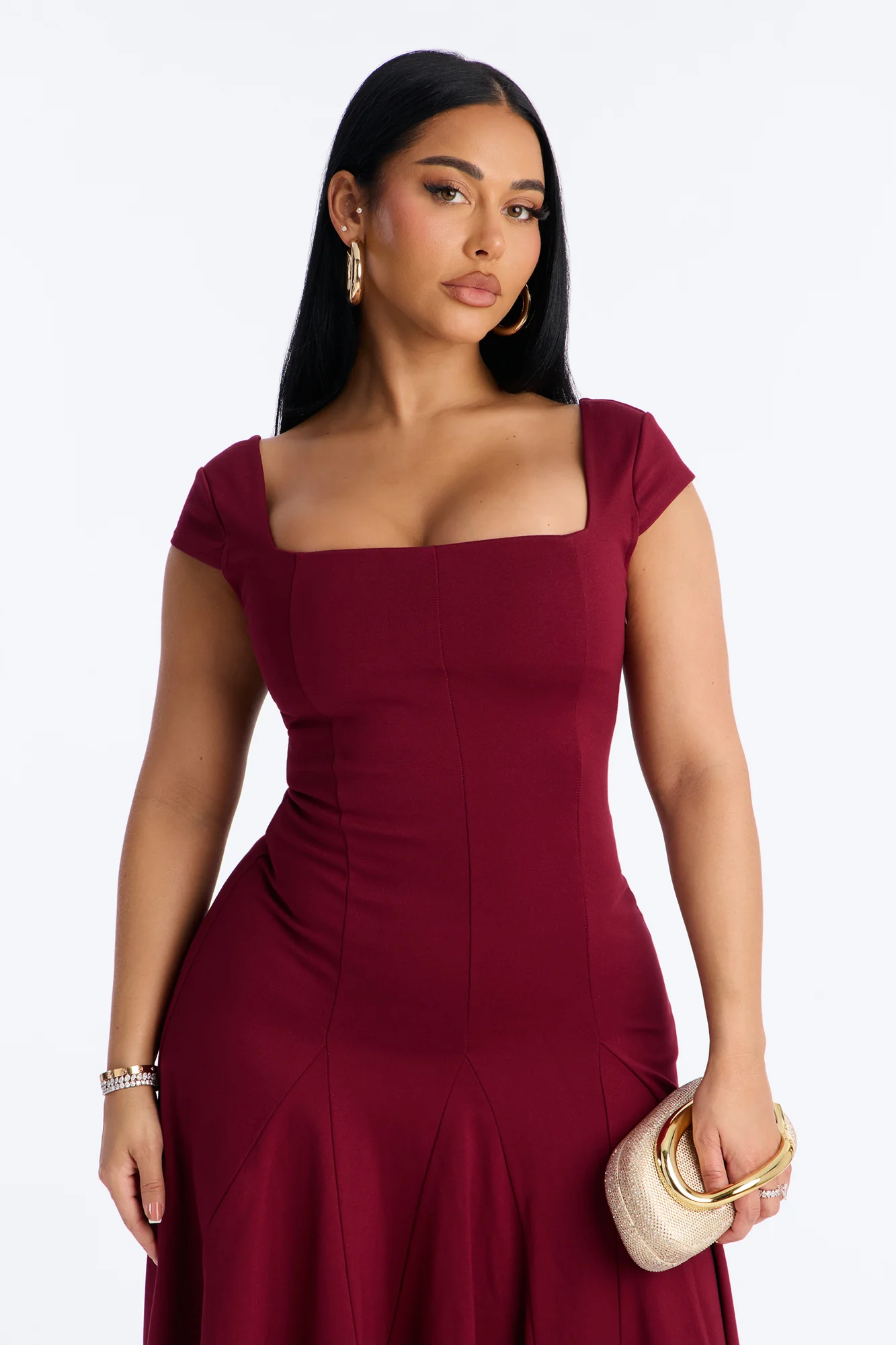 Gisella Lace Up Ponte Midi Dress - Wine - Image 2