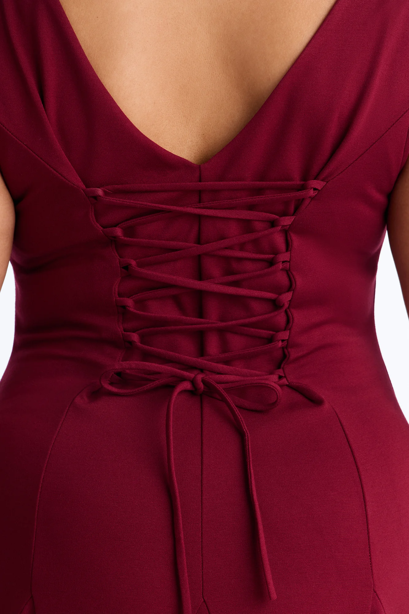 Gisella Lace Up Ponte Midi Dress - Wine - Image 7