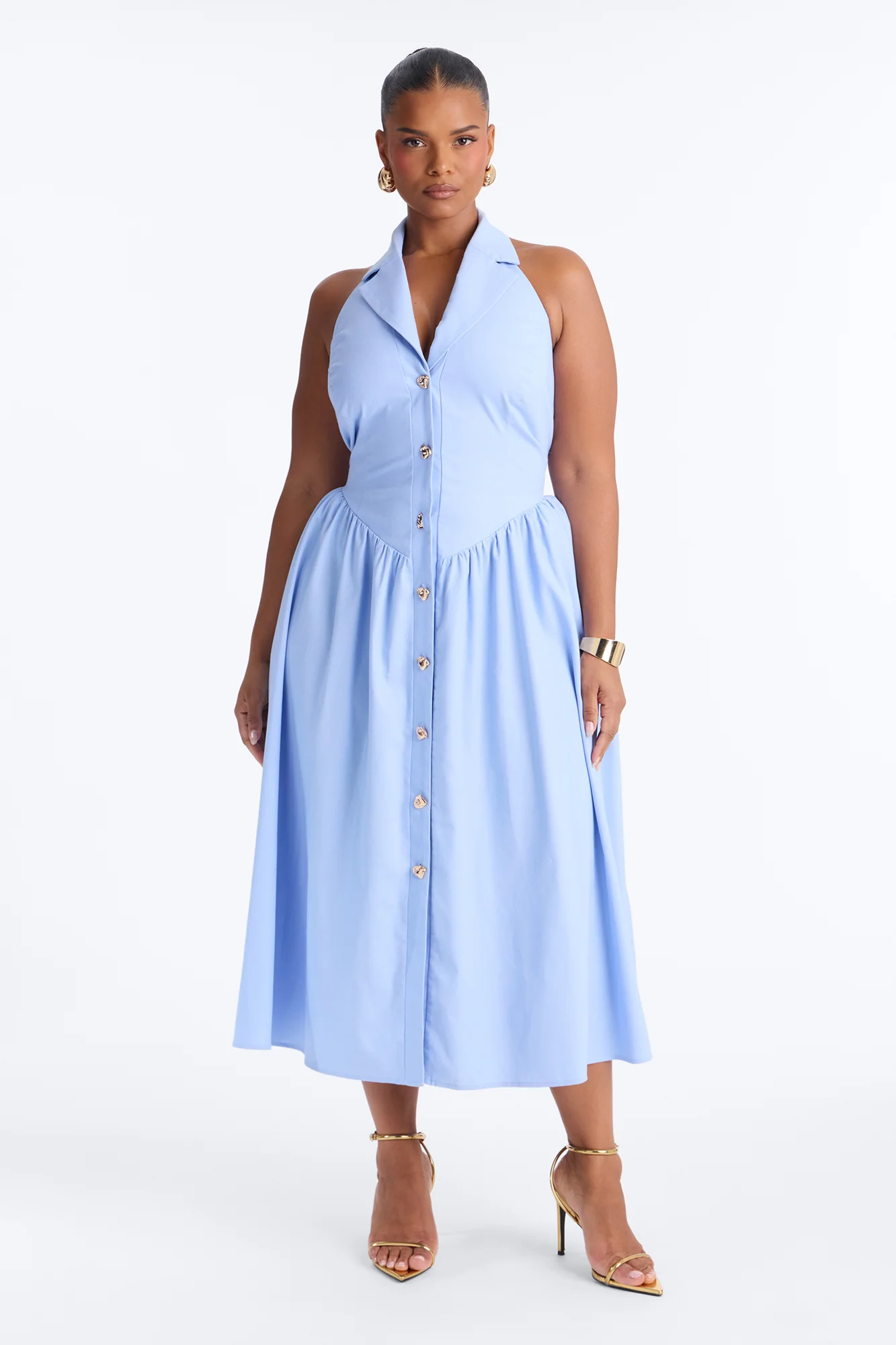 Giselle Collar Halter Midi Dress - Blue - Image 5