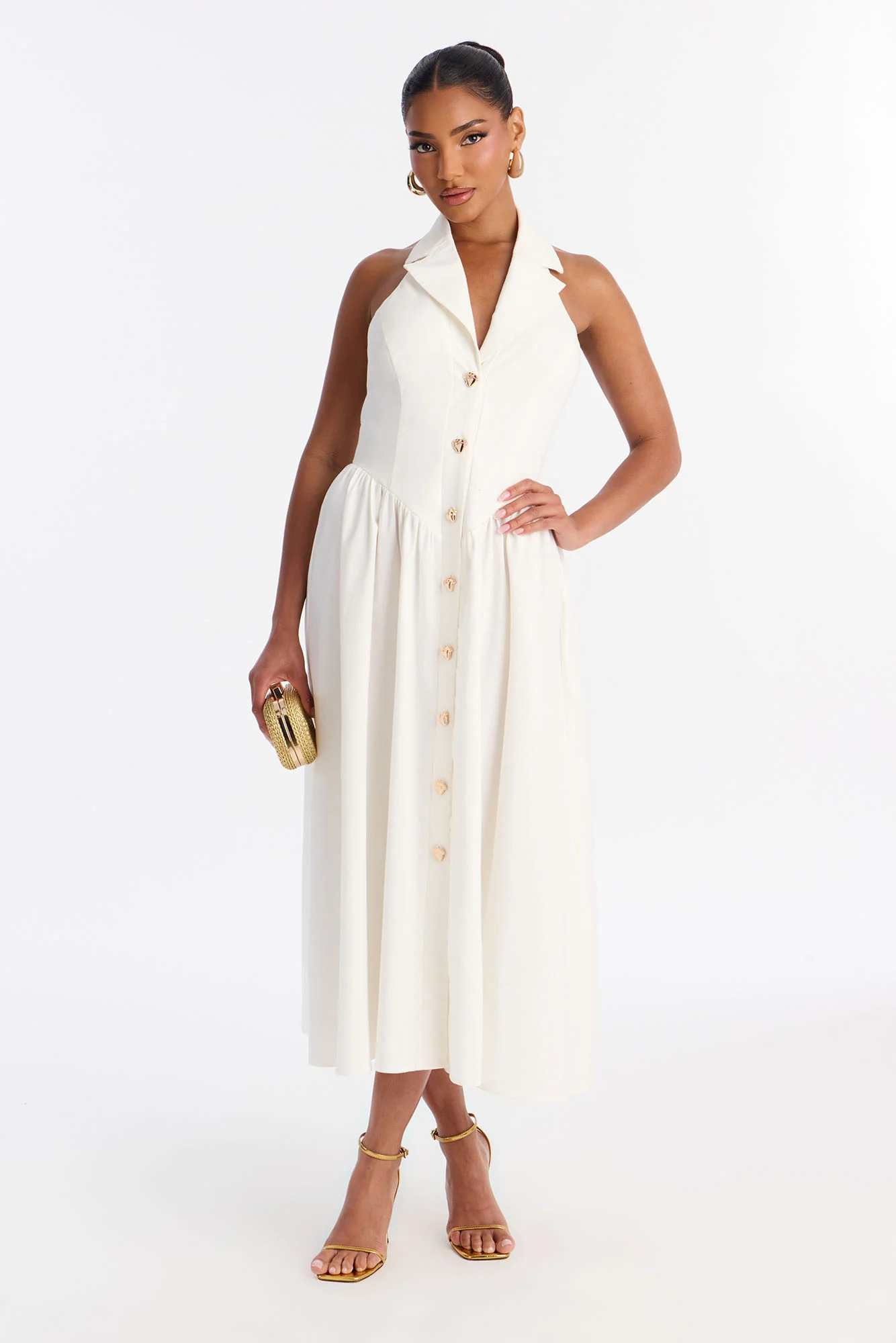 Giselle Collar Halter Midi Dress - White