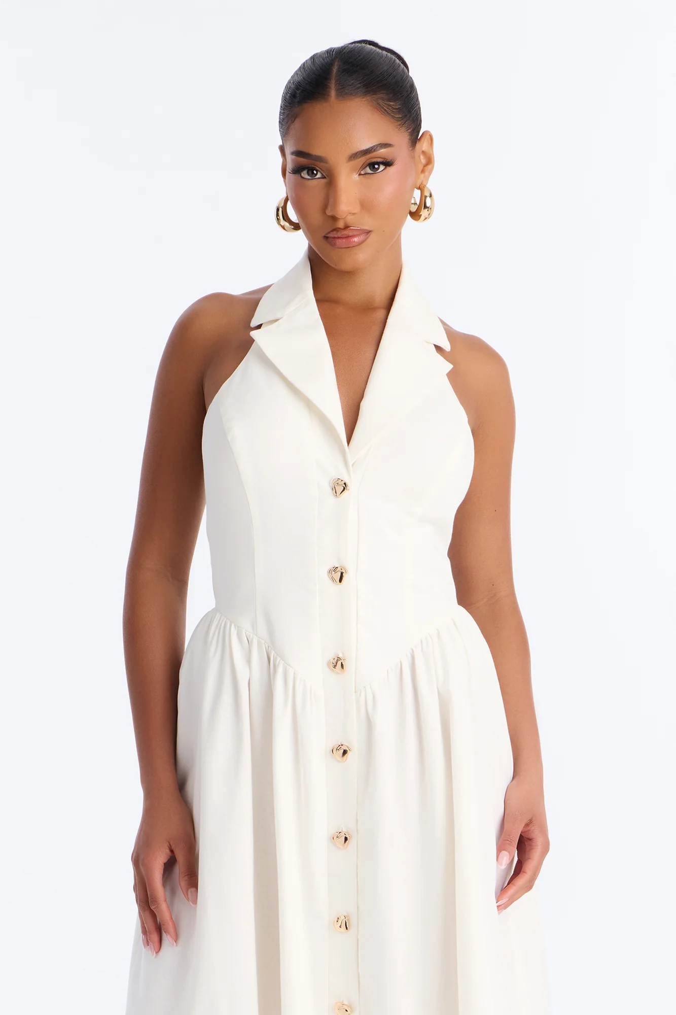 Giselle Collar Halter Midi Dress - White - Image 2