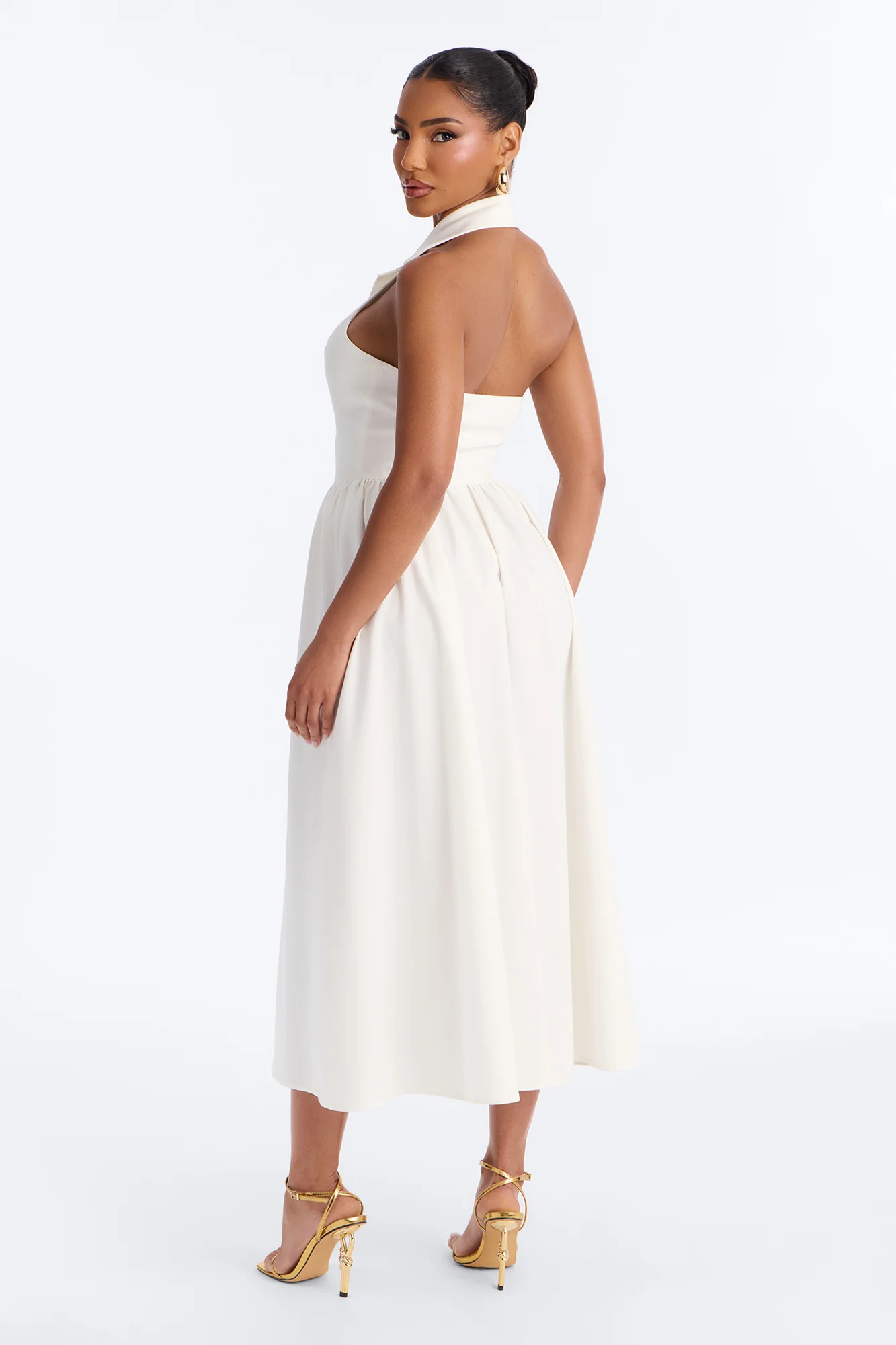 Giselle Collar Halter Midi Dress - White - Image 4