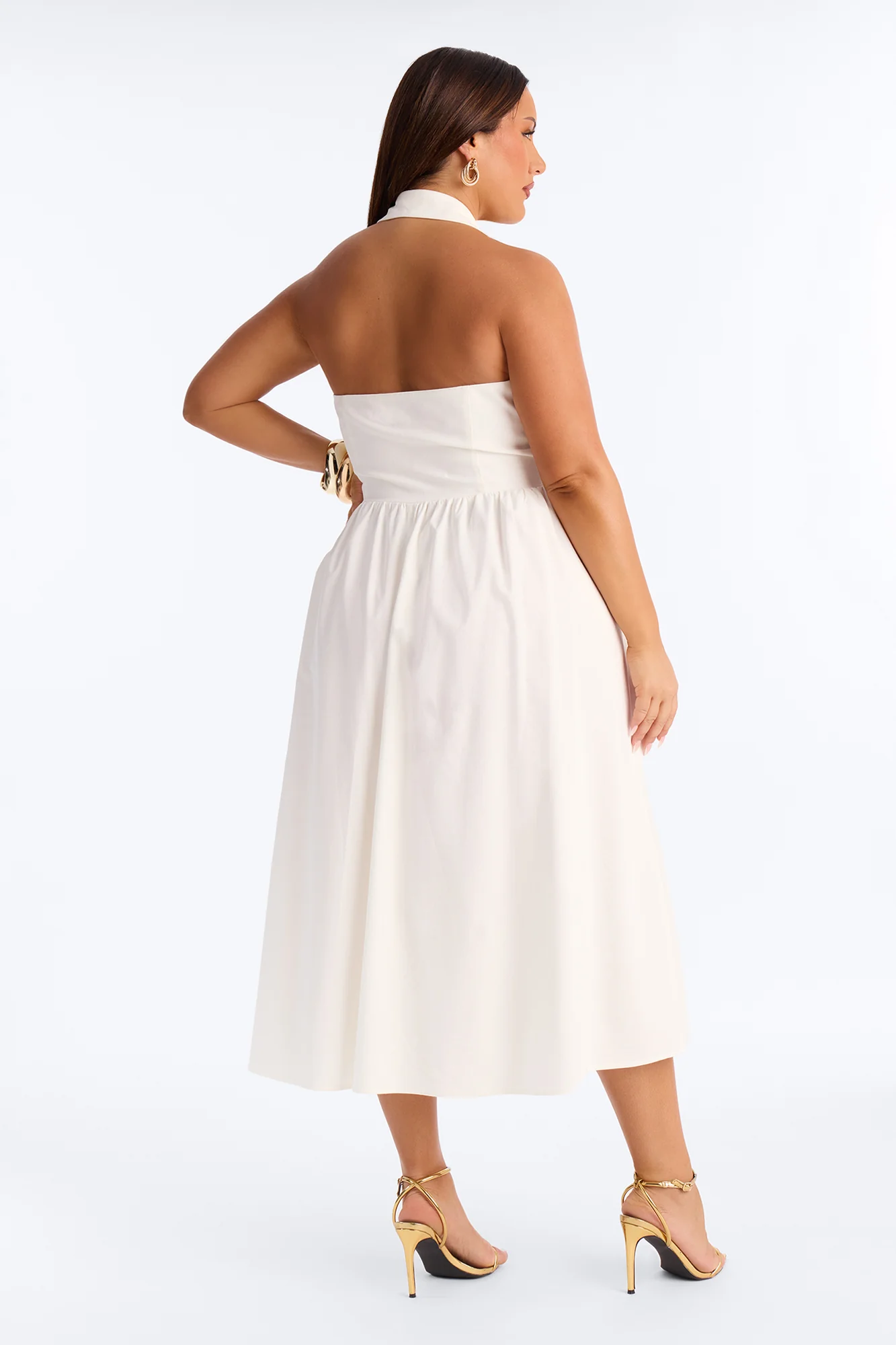 Giselle Collar Halter Midi Dress - White - Image 8