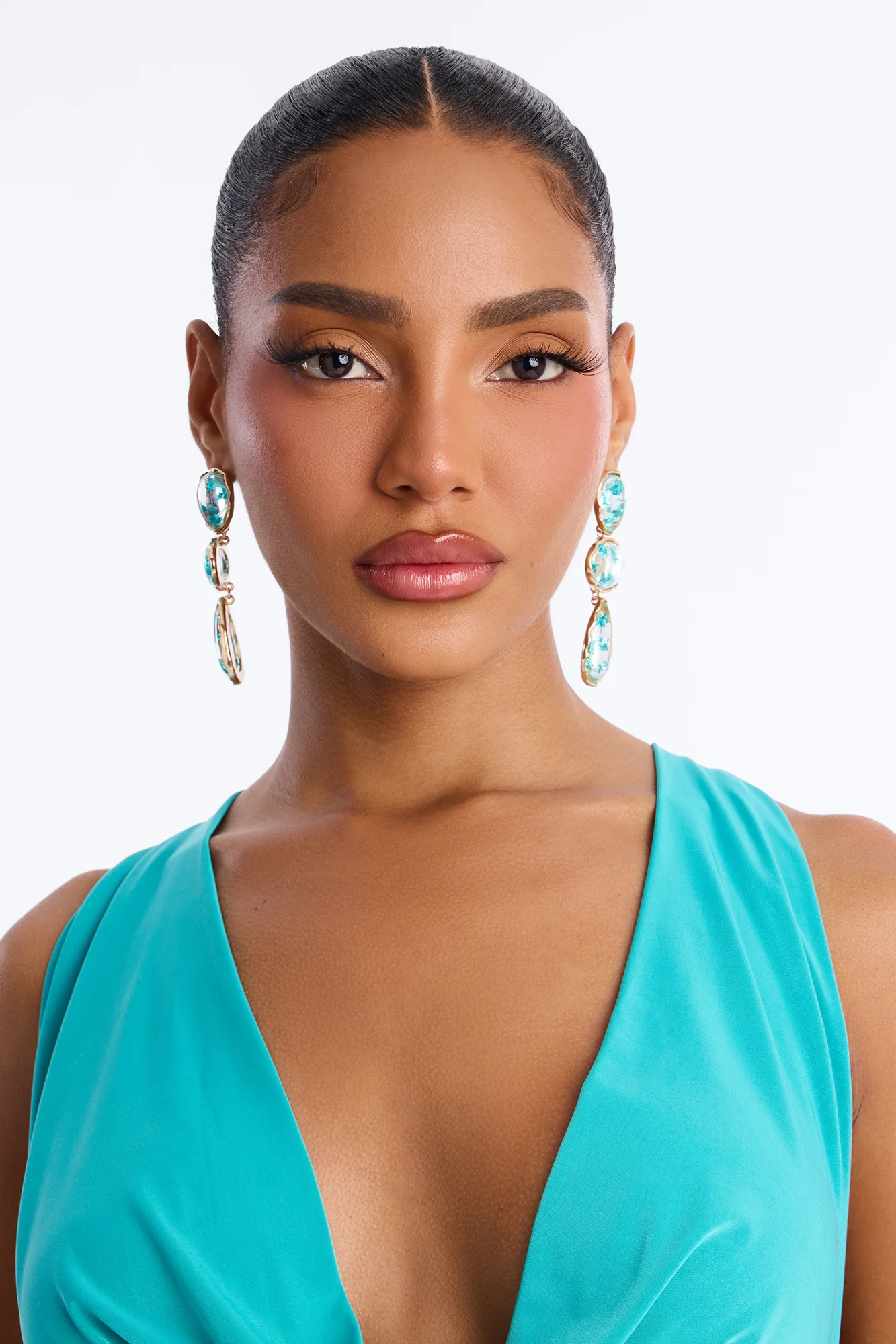 Gleam And Glow Drop Earrings - Gold/Blue - Image 2