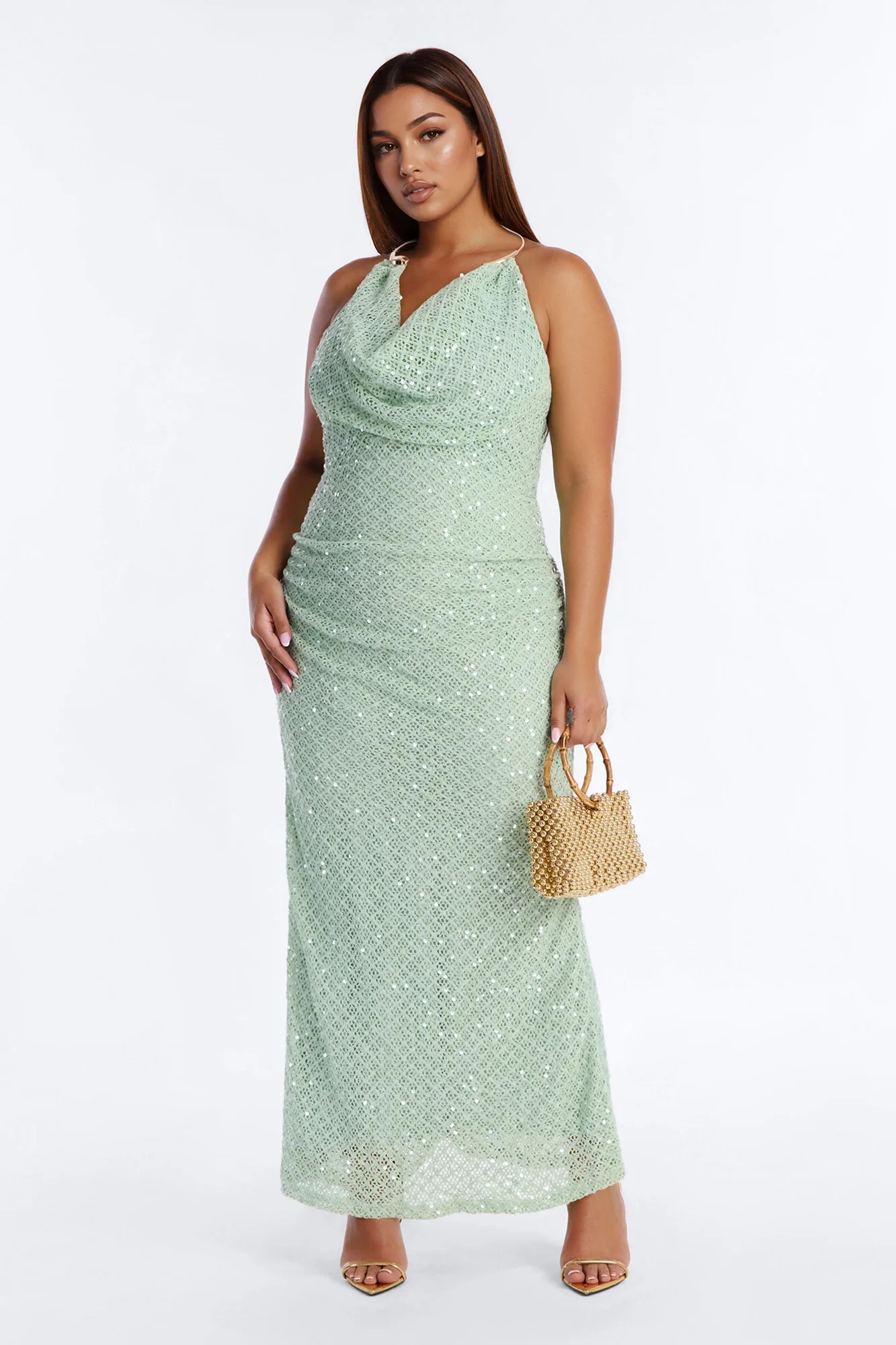 Gleam And Glow Sequin Crochet Maxi Dress - Sage - Image 5