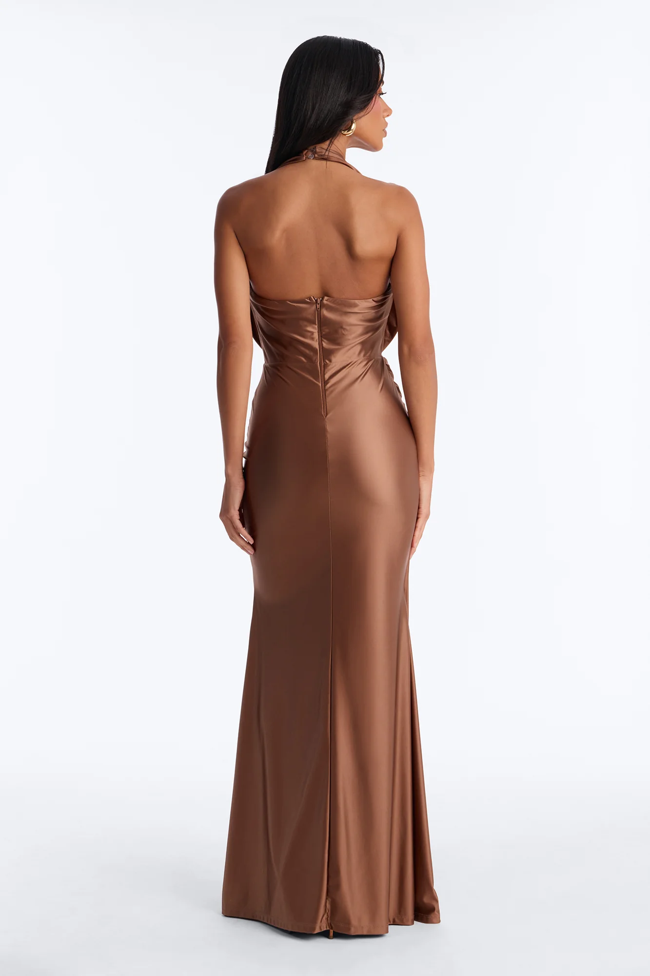 Gloria Draped Satin Gown - Mocha - Image 4