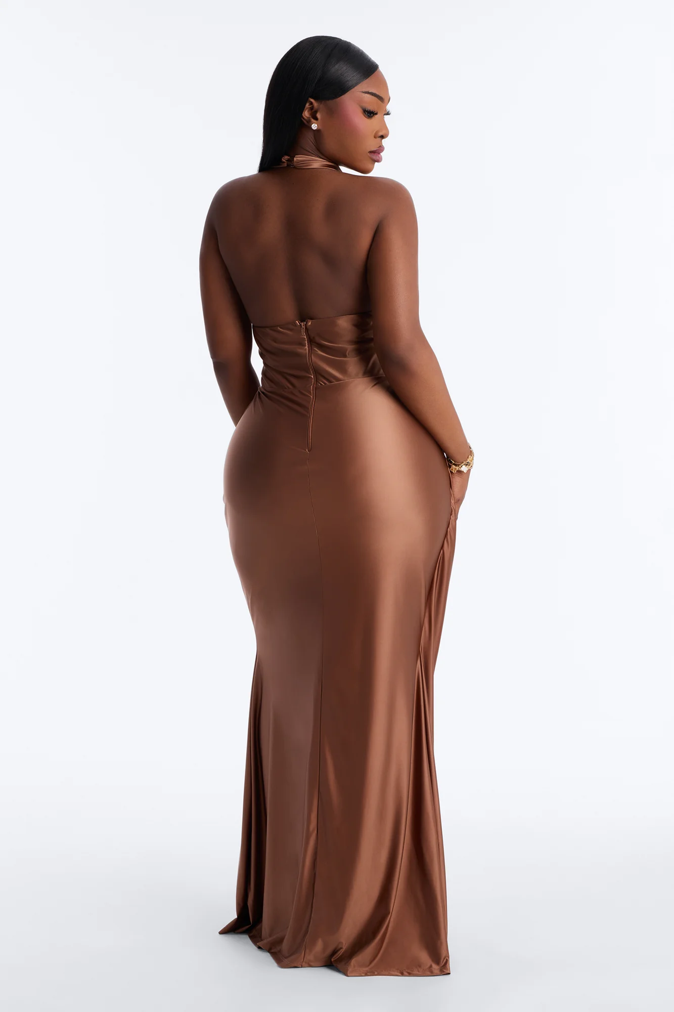 Gloria Draped Satin Gown - Mocha - Image 8