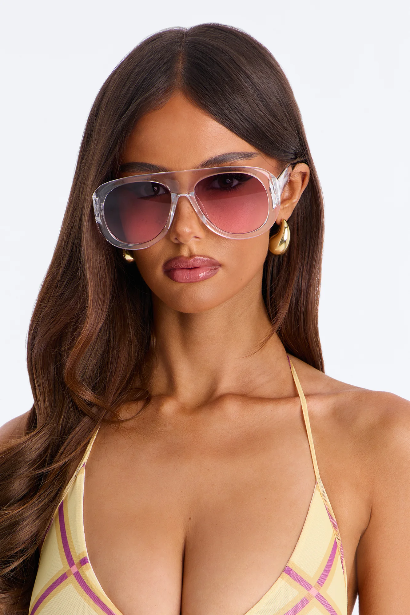 Glossy Gaze Sunglasses - Clear/Pink
