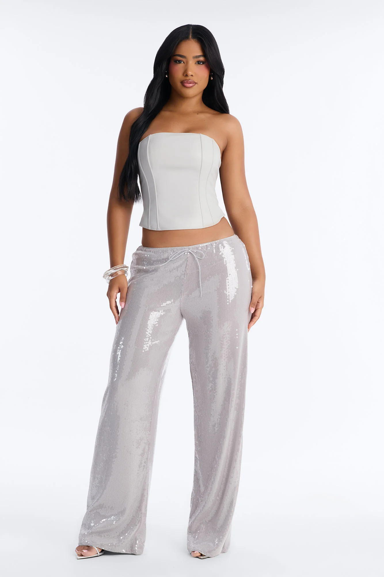 Glow Time Sequin Embellished Pants - Grey