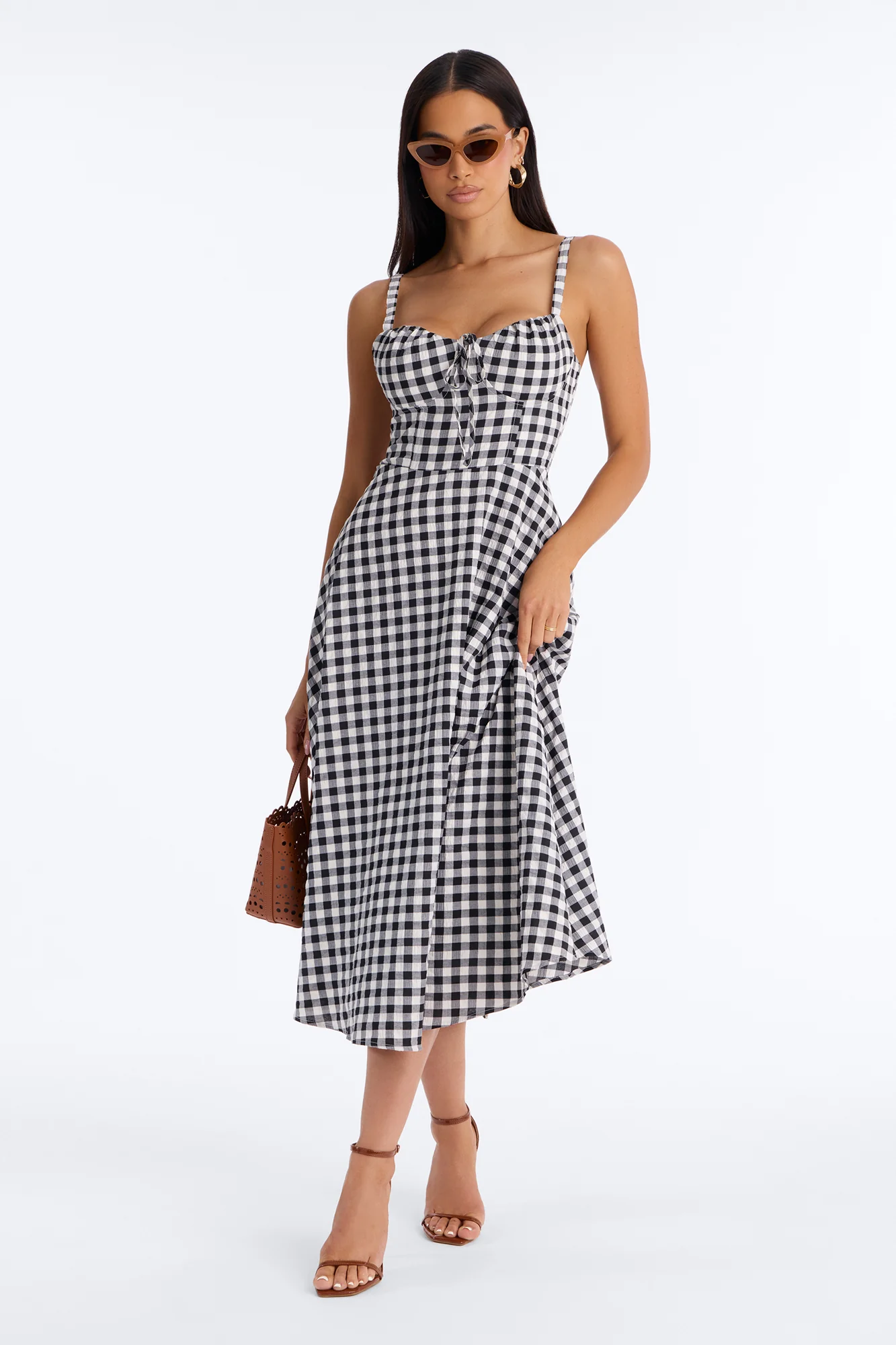 Glowing Gingham Midi Dress - Black/White