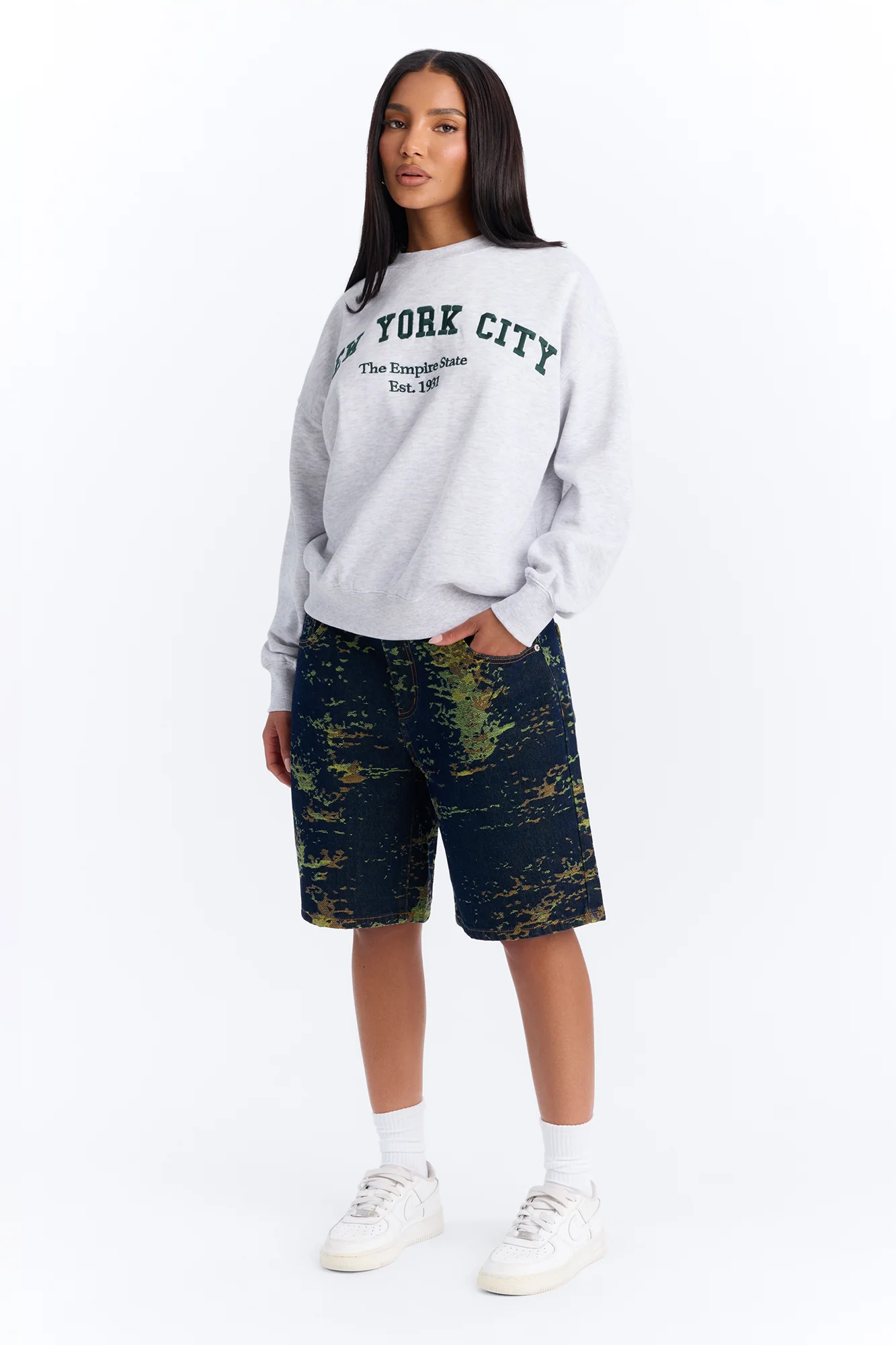 Go Somewhere Patterned Denim Shorts - Dark Denim - Image 2