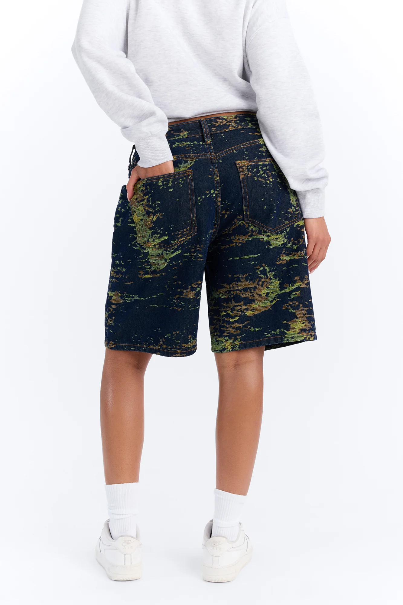 Go Somewhere Patterned Denim Shorts - Dark Denim - Image 3