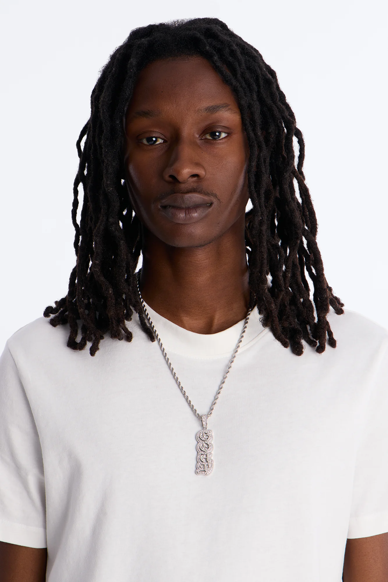 GOAT Script Vertical Iced Pendant Necklace - Silver - Image 2