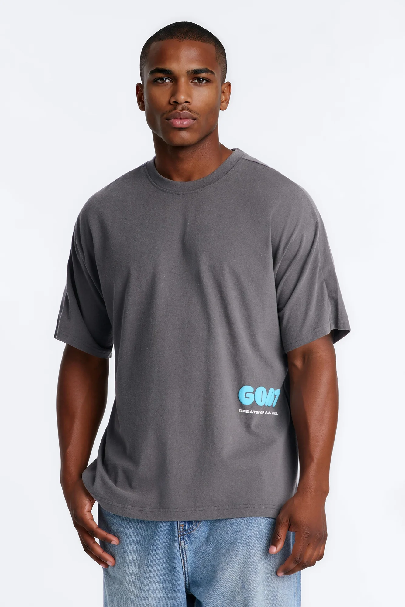 GOAT Washed Boxy Short Sleeve Tee - Grey - Image 3