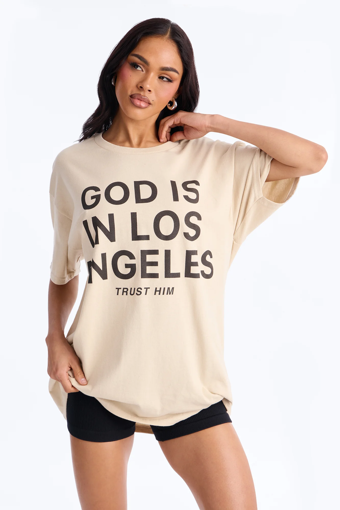 God Is In Los Angeles Oversized Tee - Sand